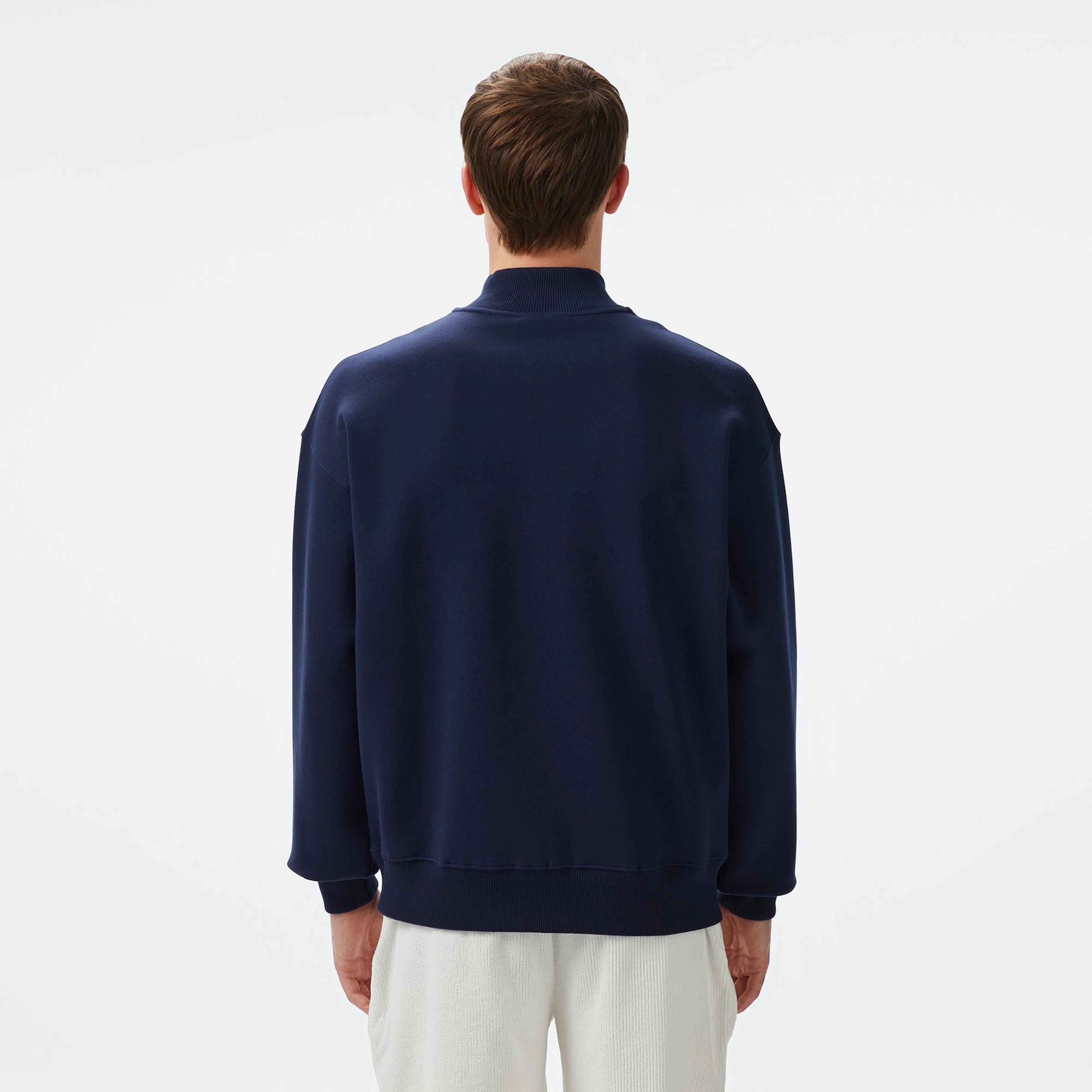 Lacoste Erkek Loose Fit Yarım Fermuarlı Baskılı Lacivert Sweatshirt