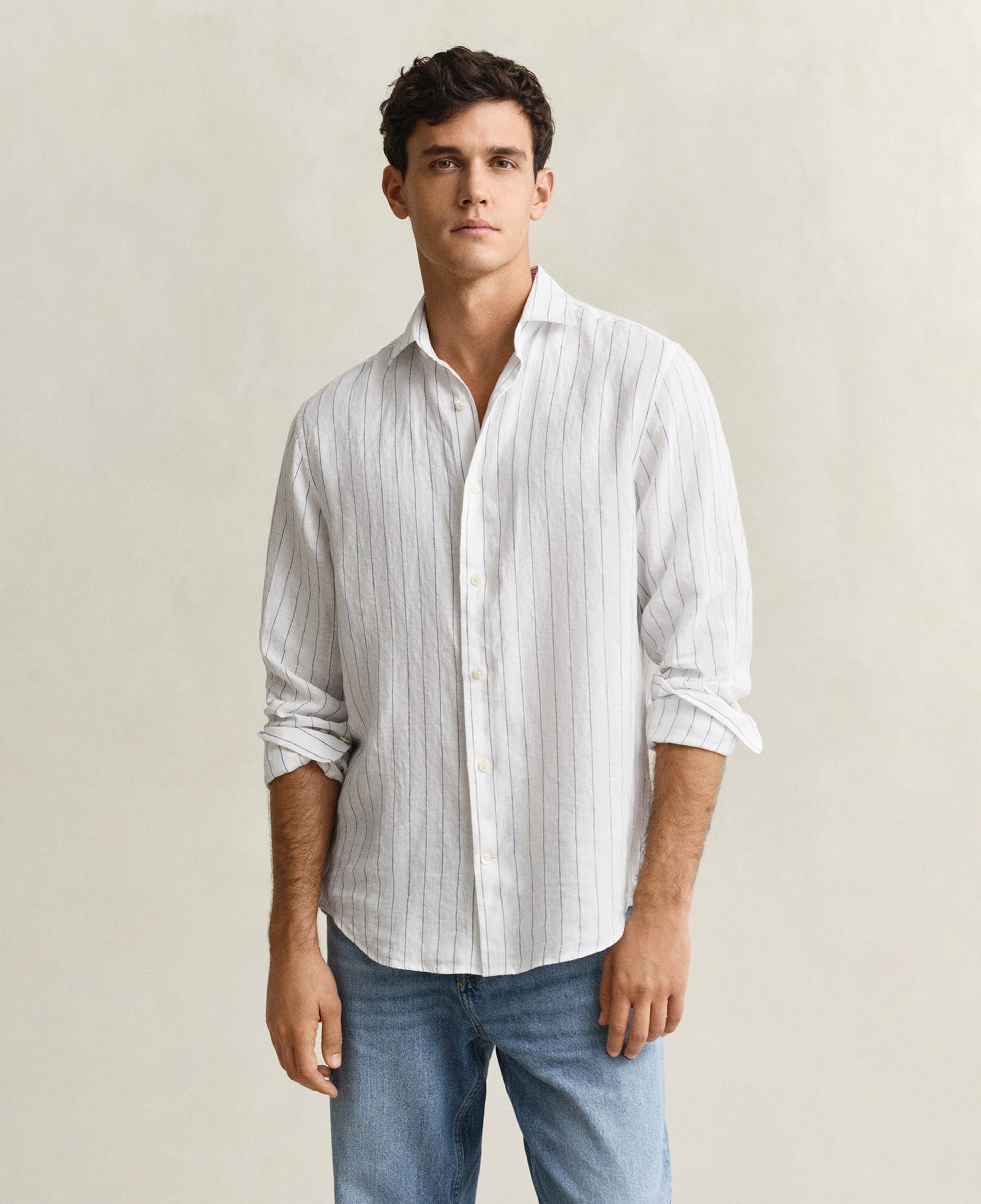 GANT Erkek Beyaz Regular Fit Çizgili Gömlek