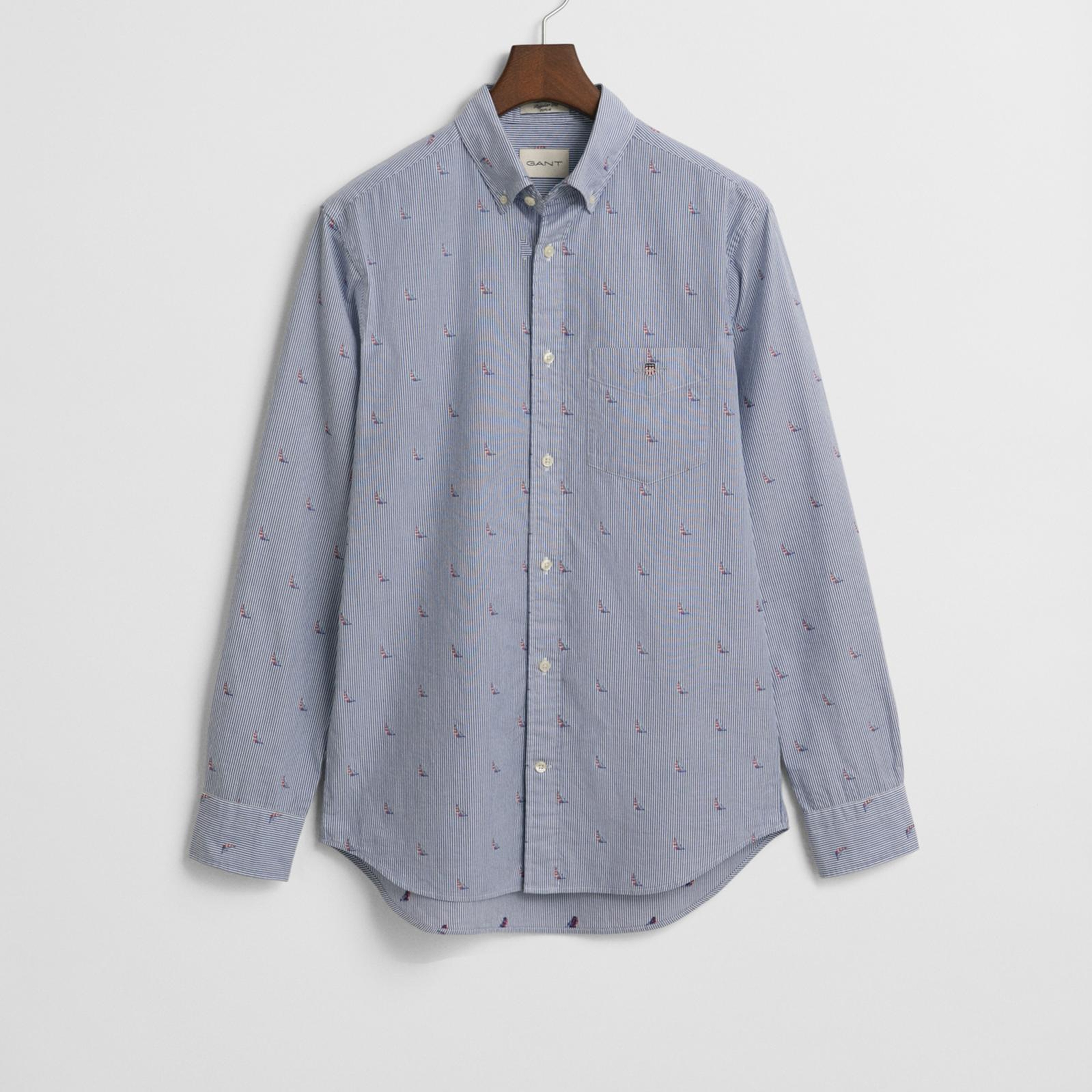 GANT Erkek Mavi Regular Fit Düğmeli Yaka Çizgili Gömlek