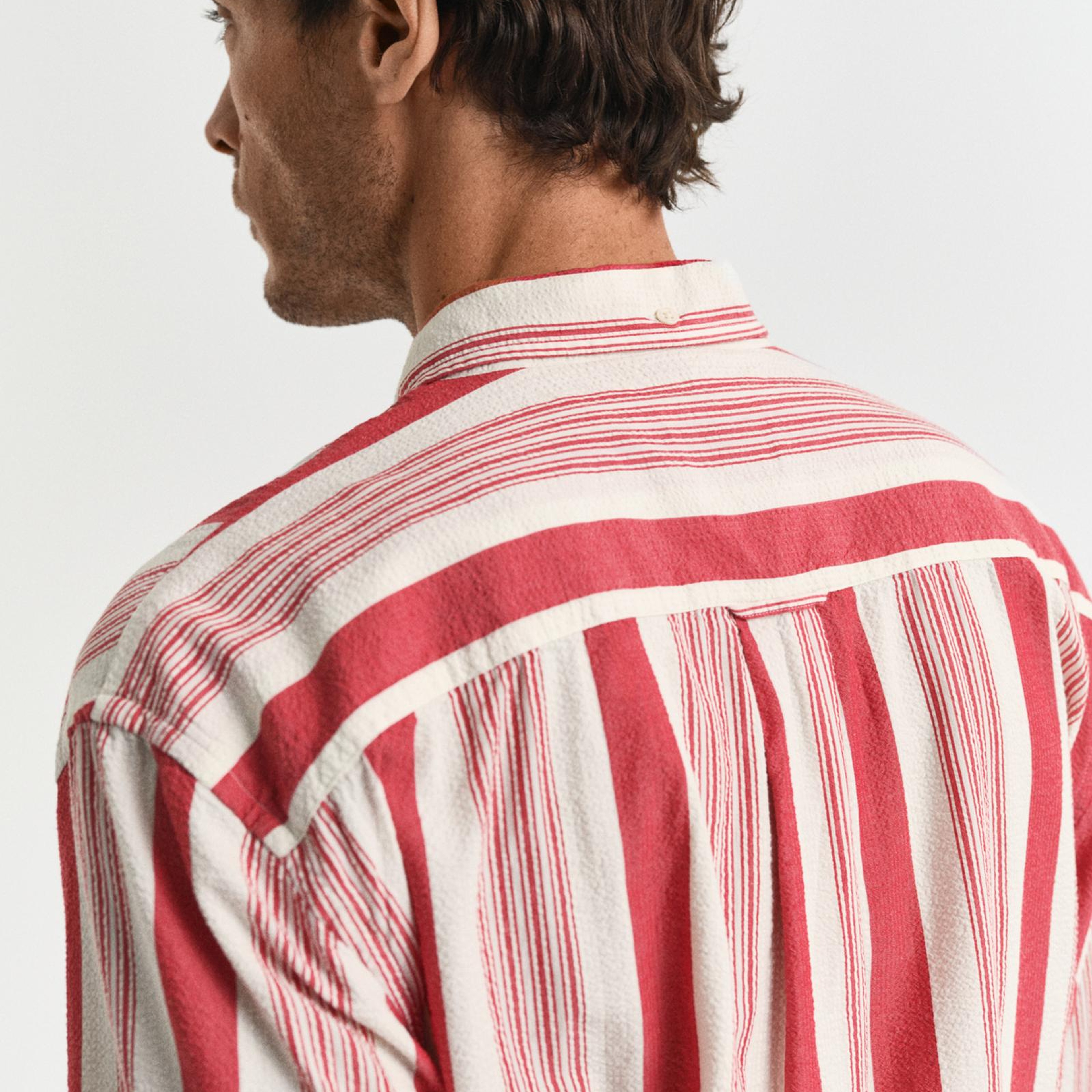 GANT Erkek Kırmızı Relaxed Fit Düğmeli Yaka Çizgili Gömlek