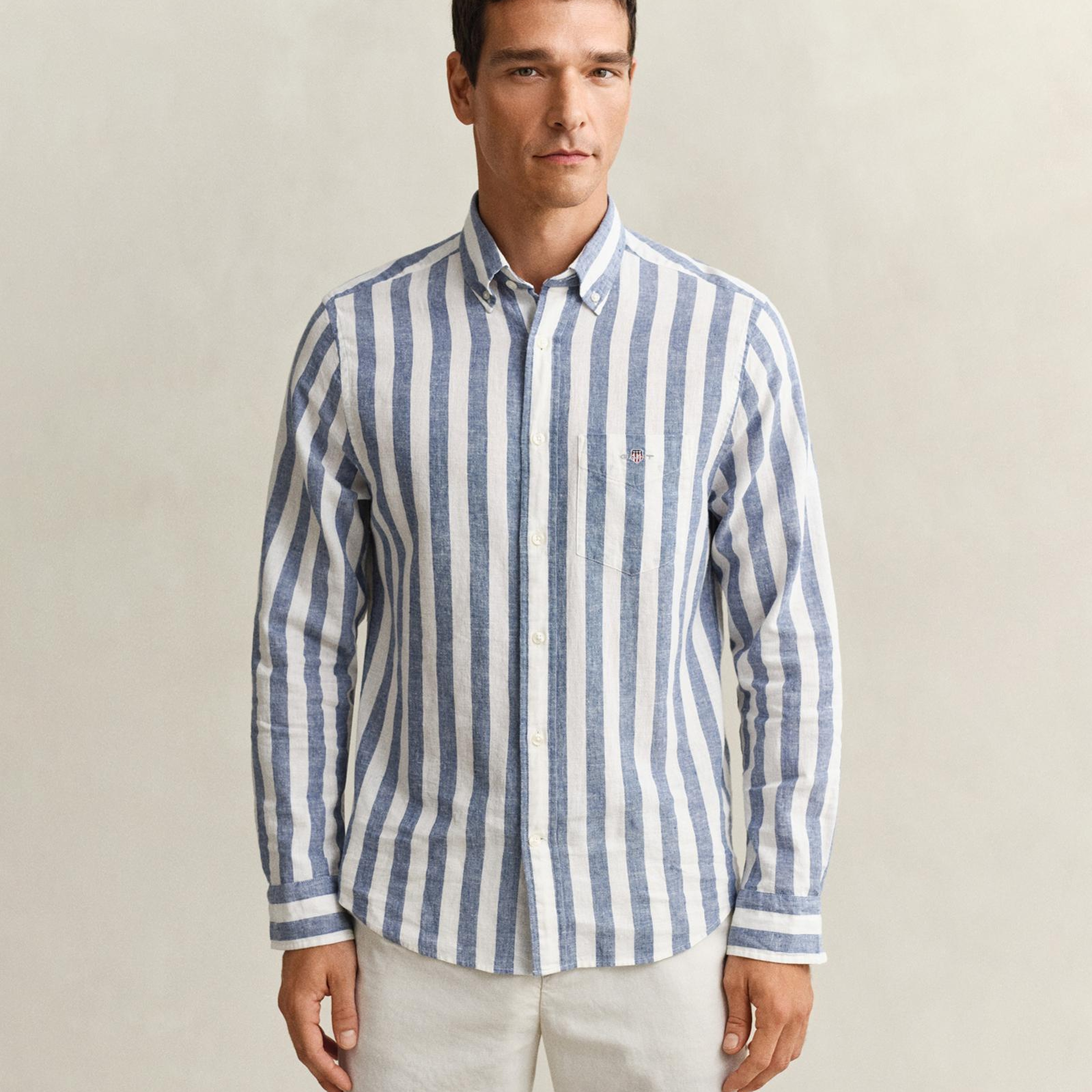 GANT Erkek Mavi Regular Fit Çizgili Logolu Gömlek