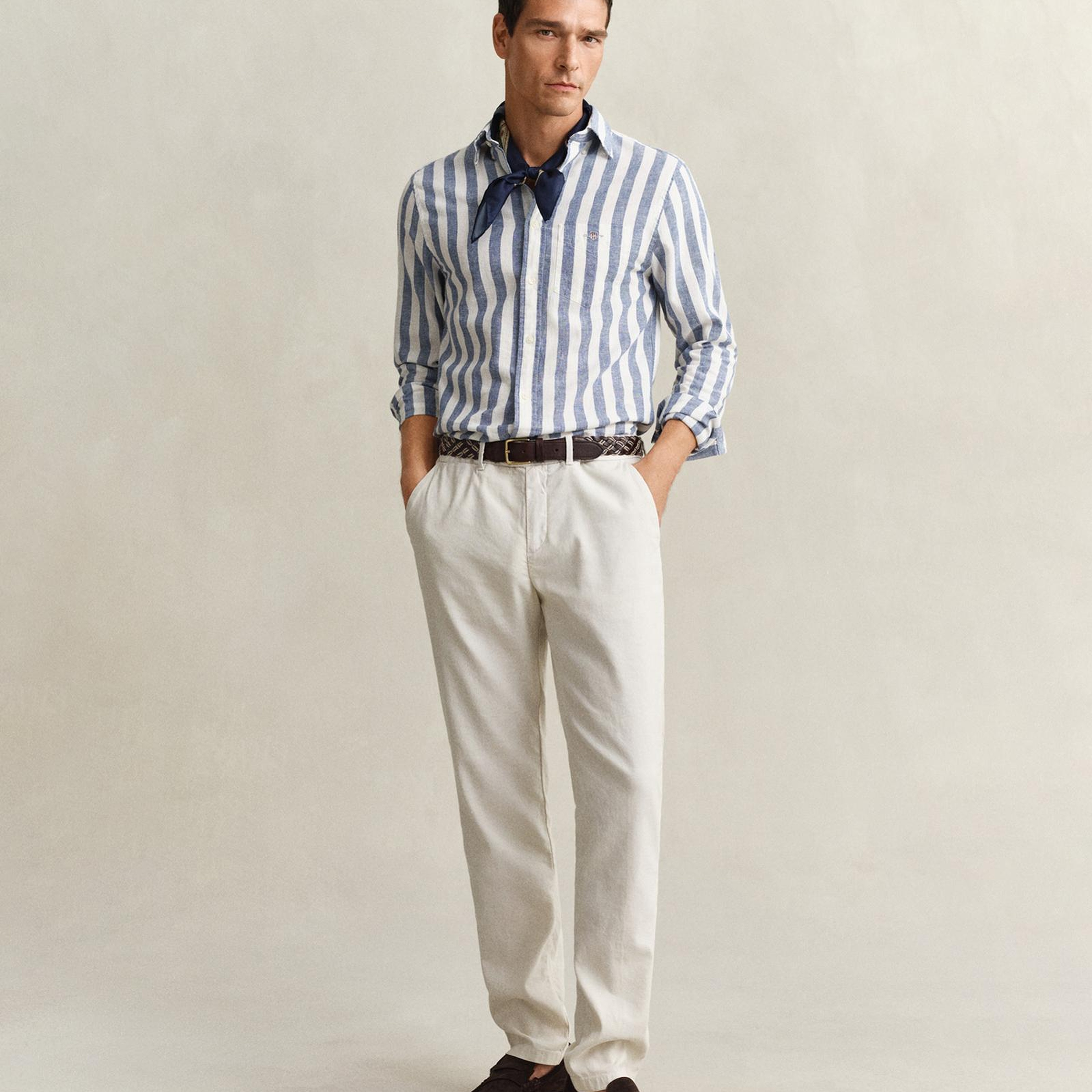 GANT Erkek Mavi Regular Fit Çizgili Logolu Gömlek