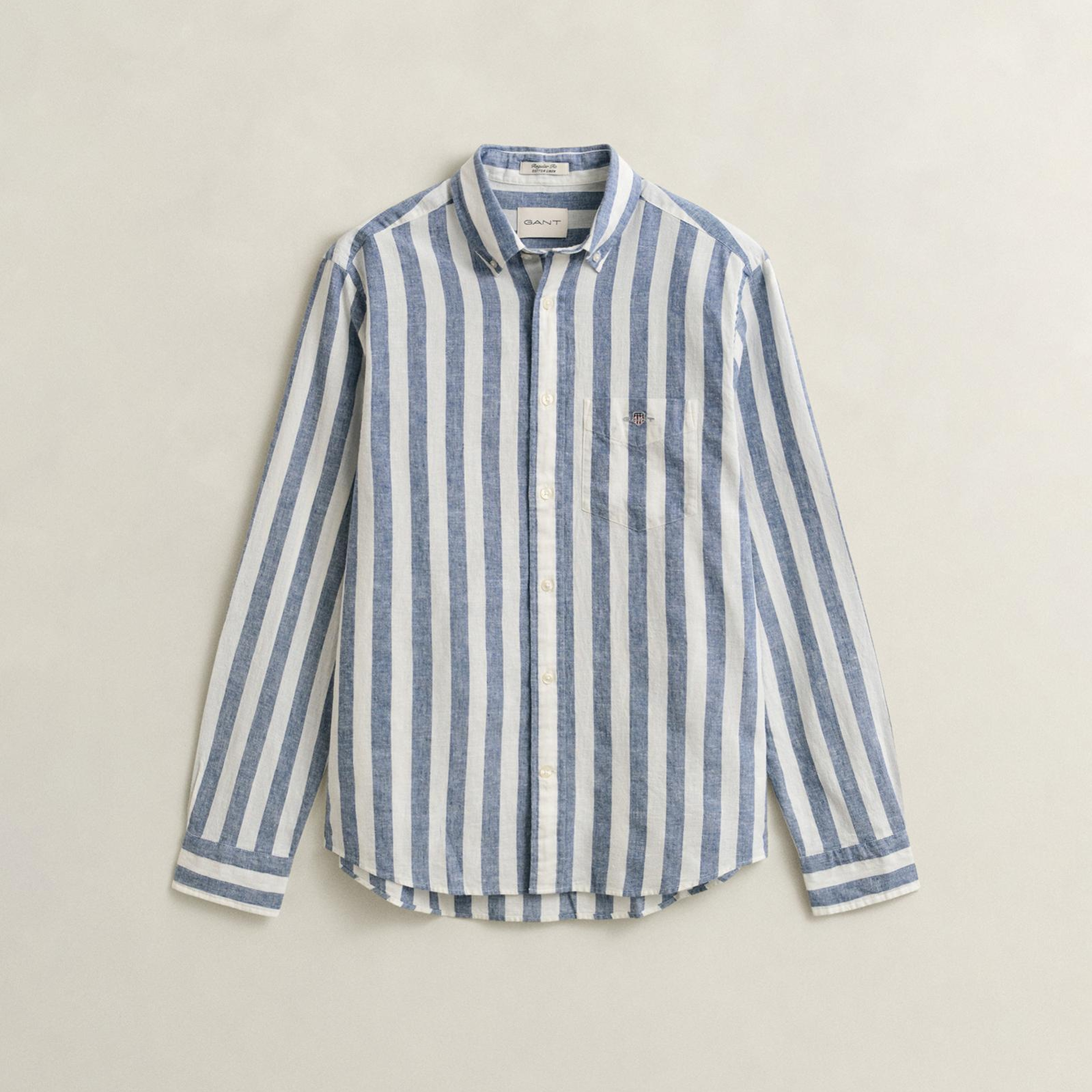 GANT Erkek Mavi Regular Fit Çizgili Logolu Gömlek