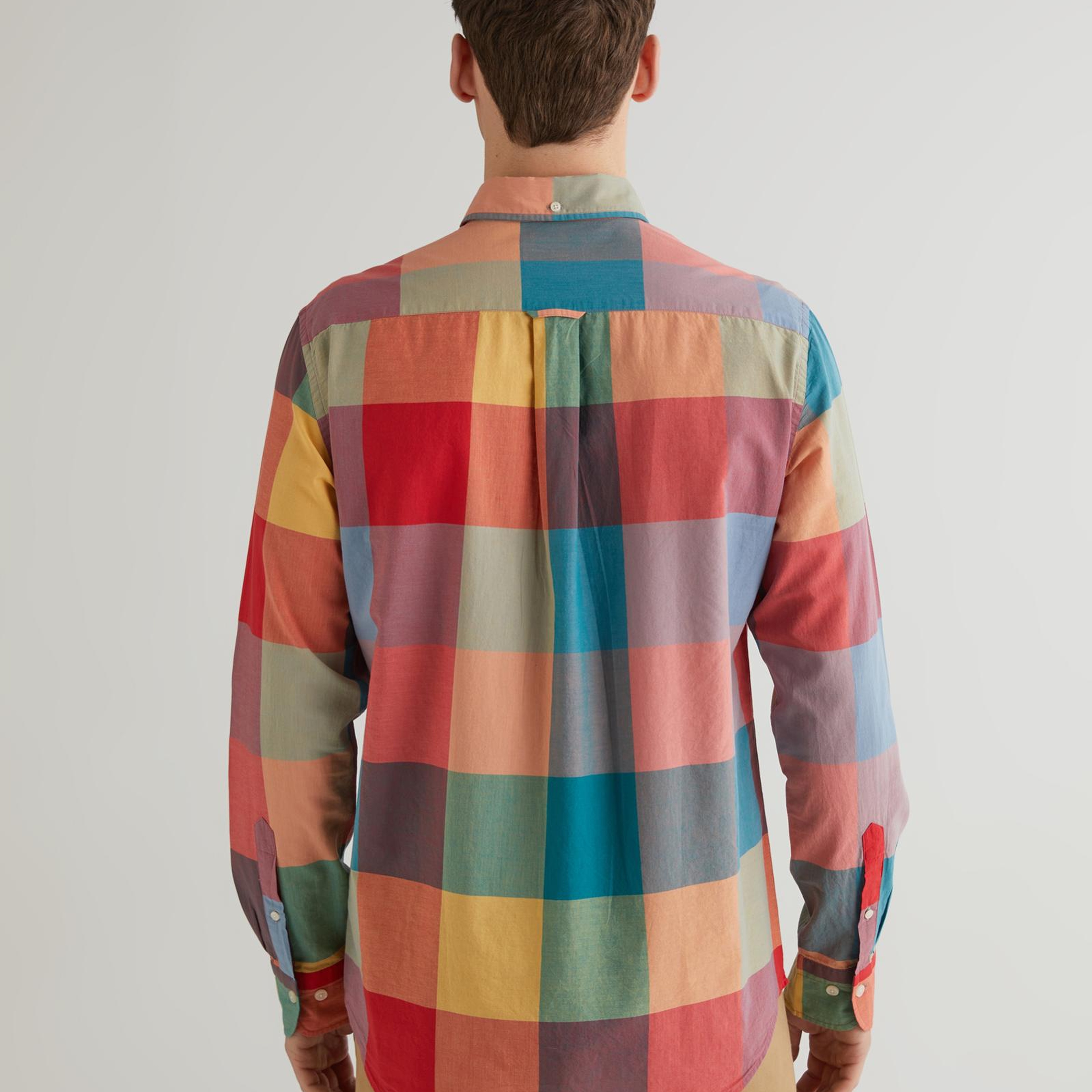 GANT Erkek Turuncu Regular Fit Düğmeli Yaka Kareli Gömlek