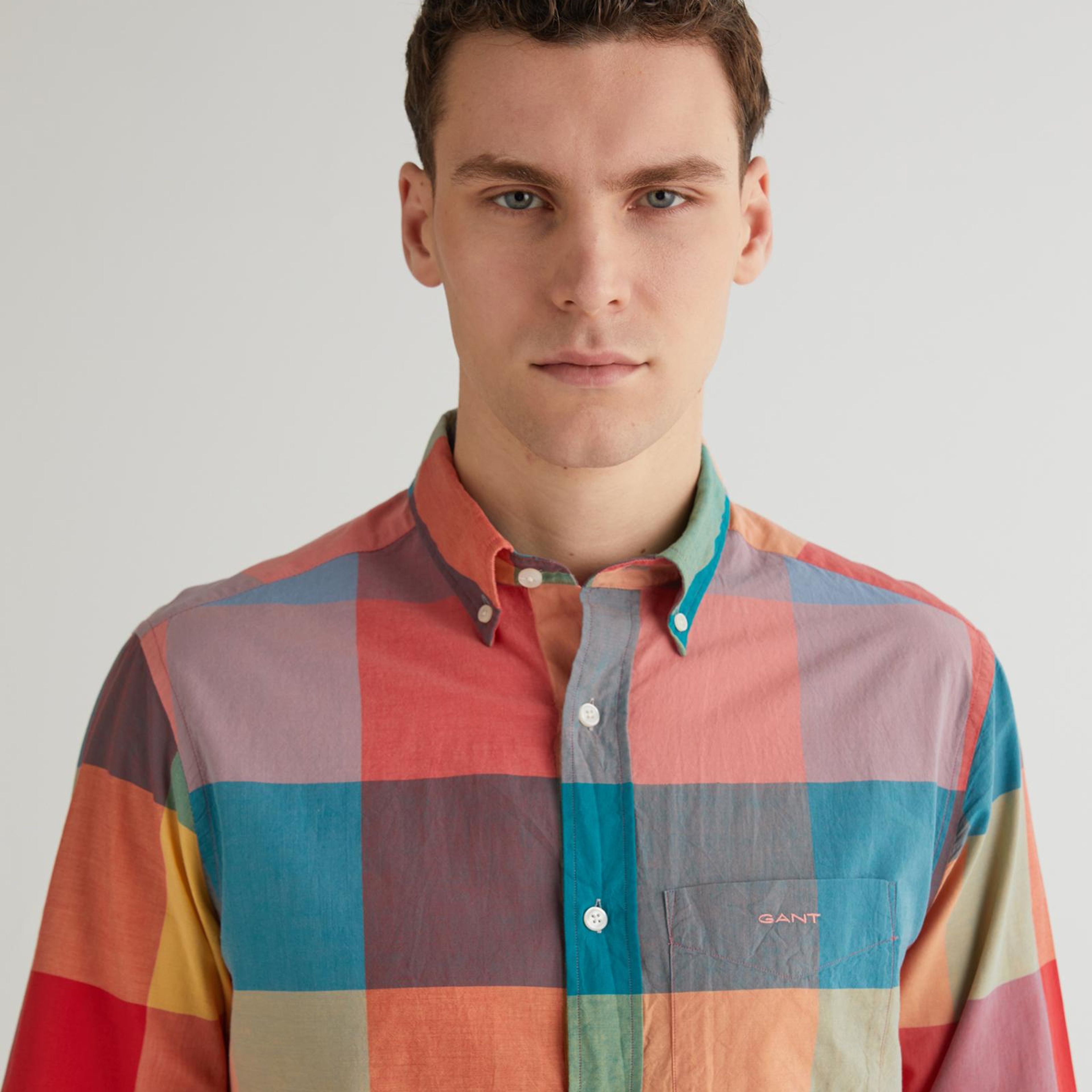 GANT Erkek Turuncu Regular Fit Düğmeli Yaka Kareli Gömlek