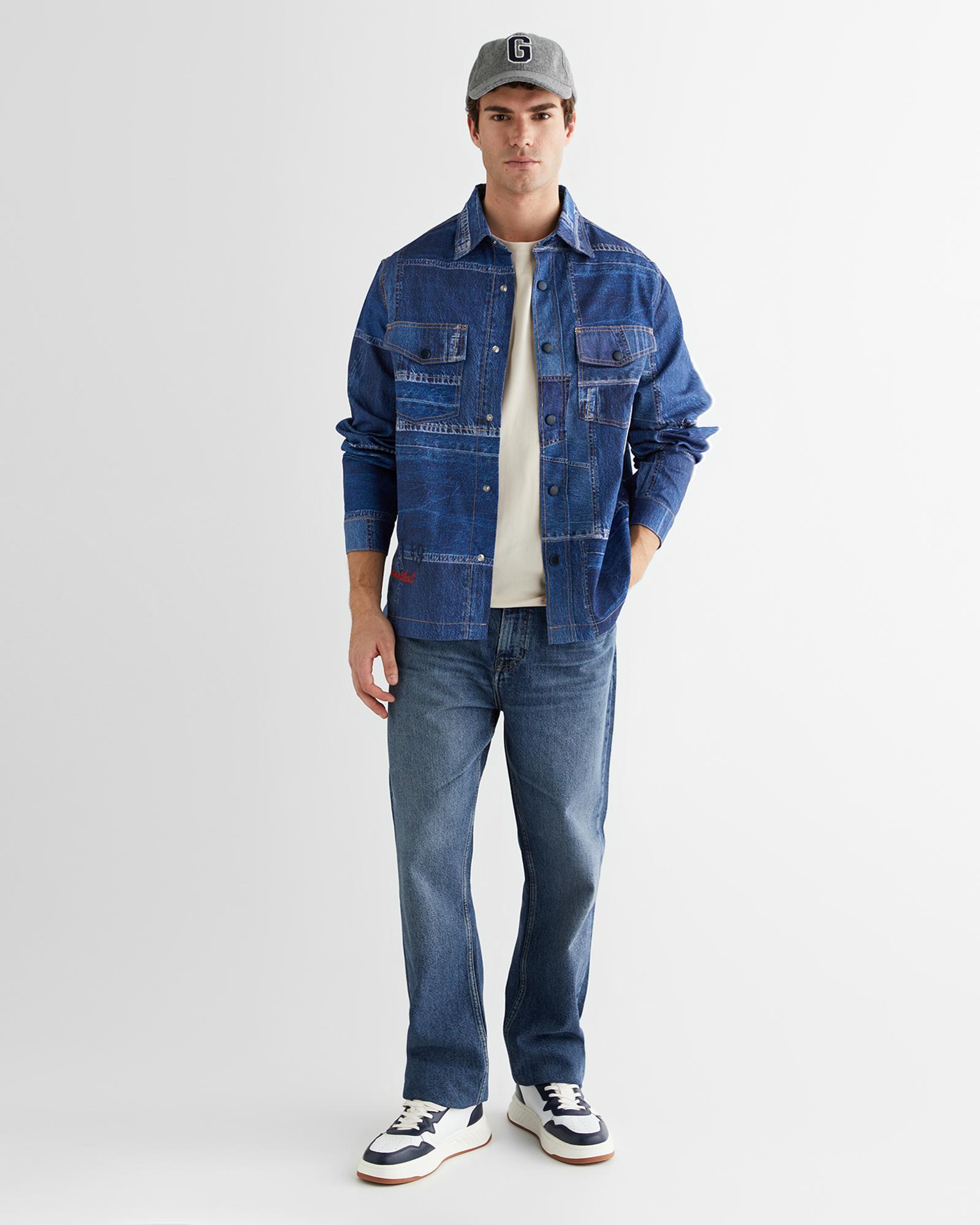 GANT Erkek Mavi Oversize Fit Gömlek Yaka Logolu Gömlek