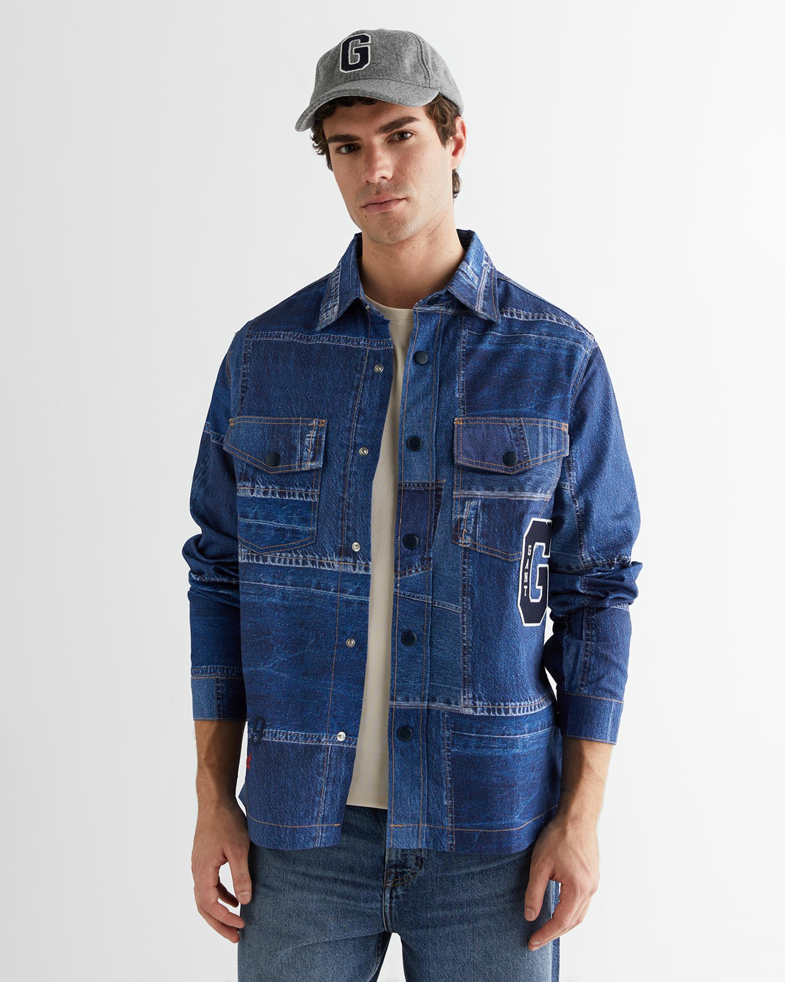 GANT Erkek Mavi Oversize Fit Gömlek Yaka Logolu Gömlek