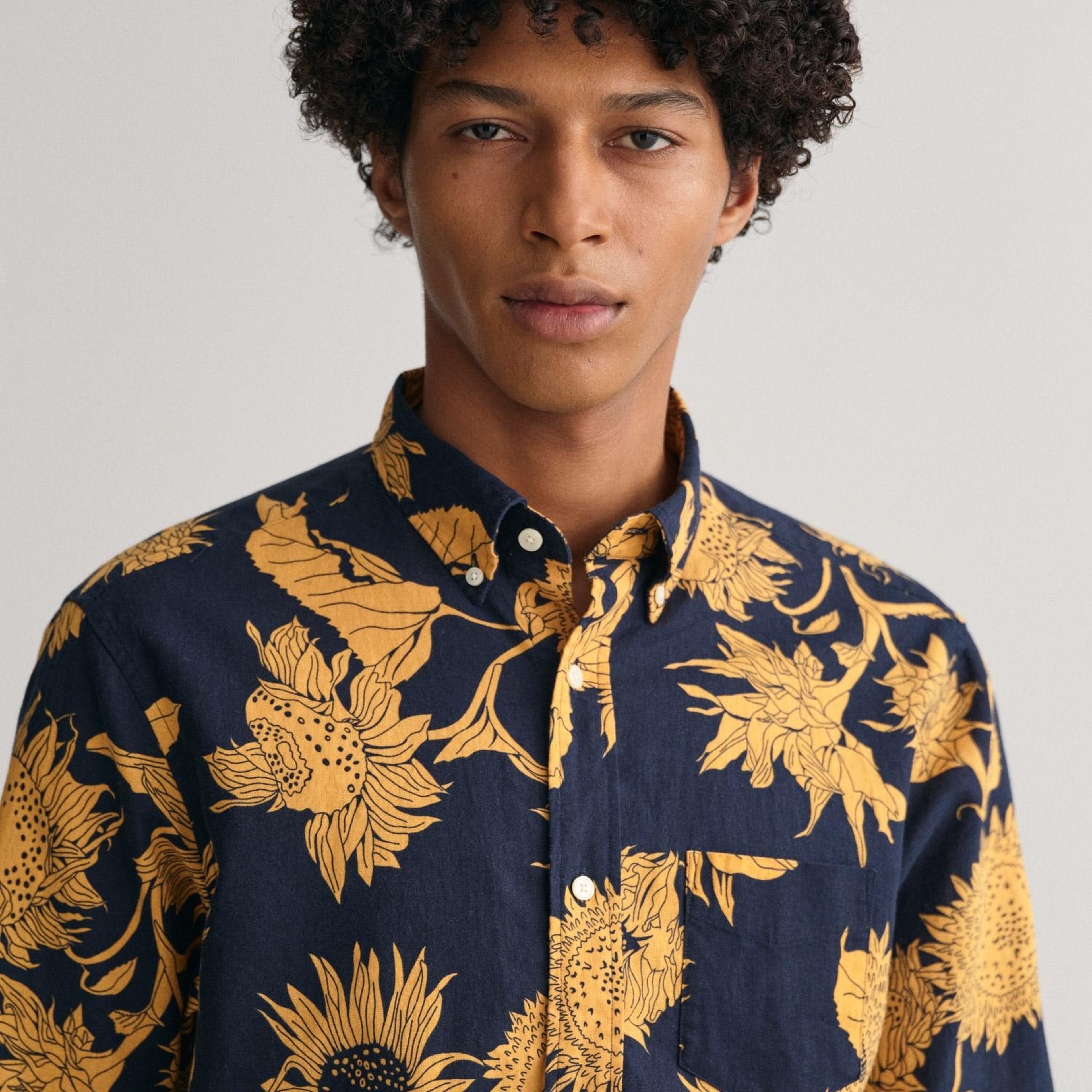 GANT Erkek Sarı Regular Fit Desenli Keten Gömlek