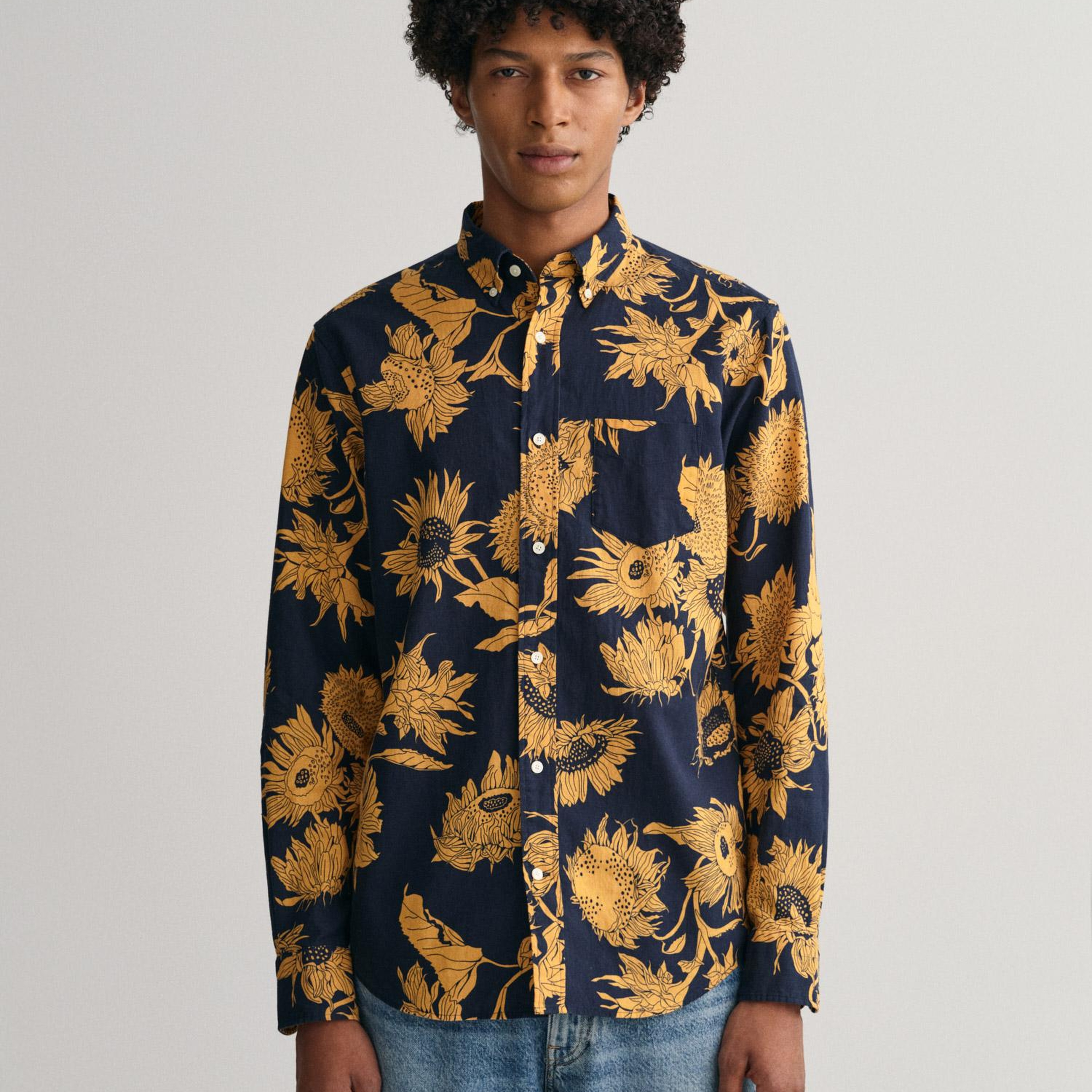 GANT Erkek Sarı Regular Fit Desenli Keten Gömlek