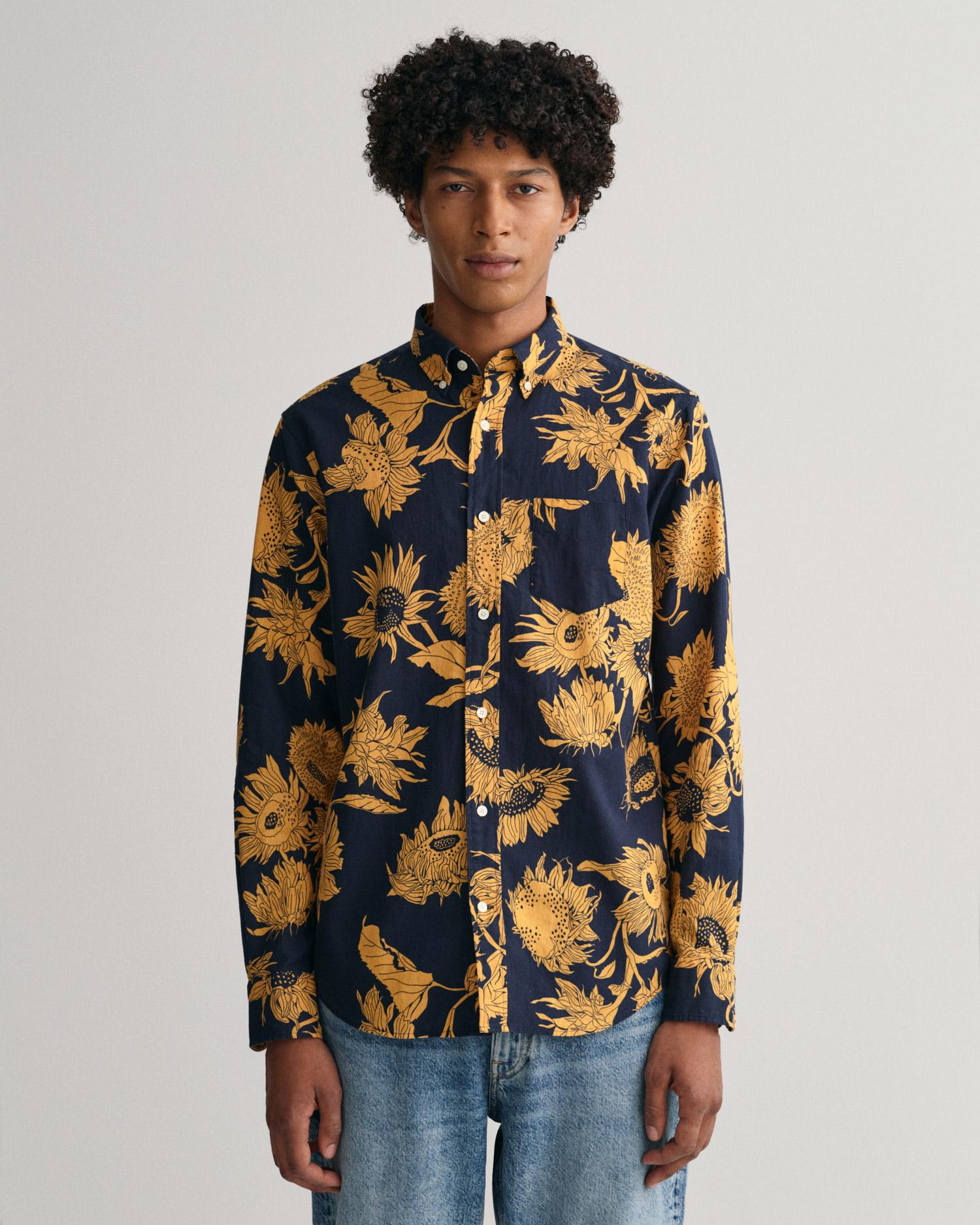 GANT Erkek Sarı Regular Fit Desenli Keten Gömlek