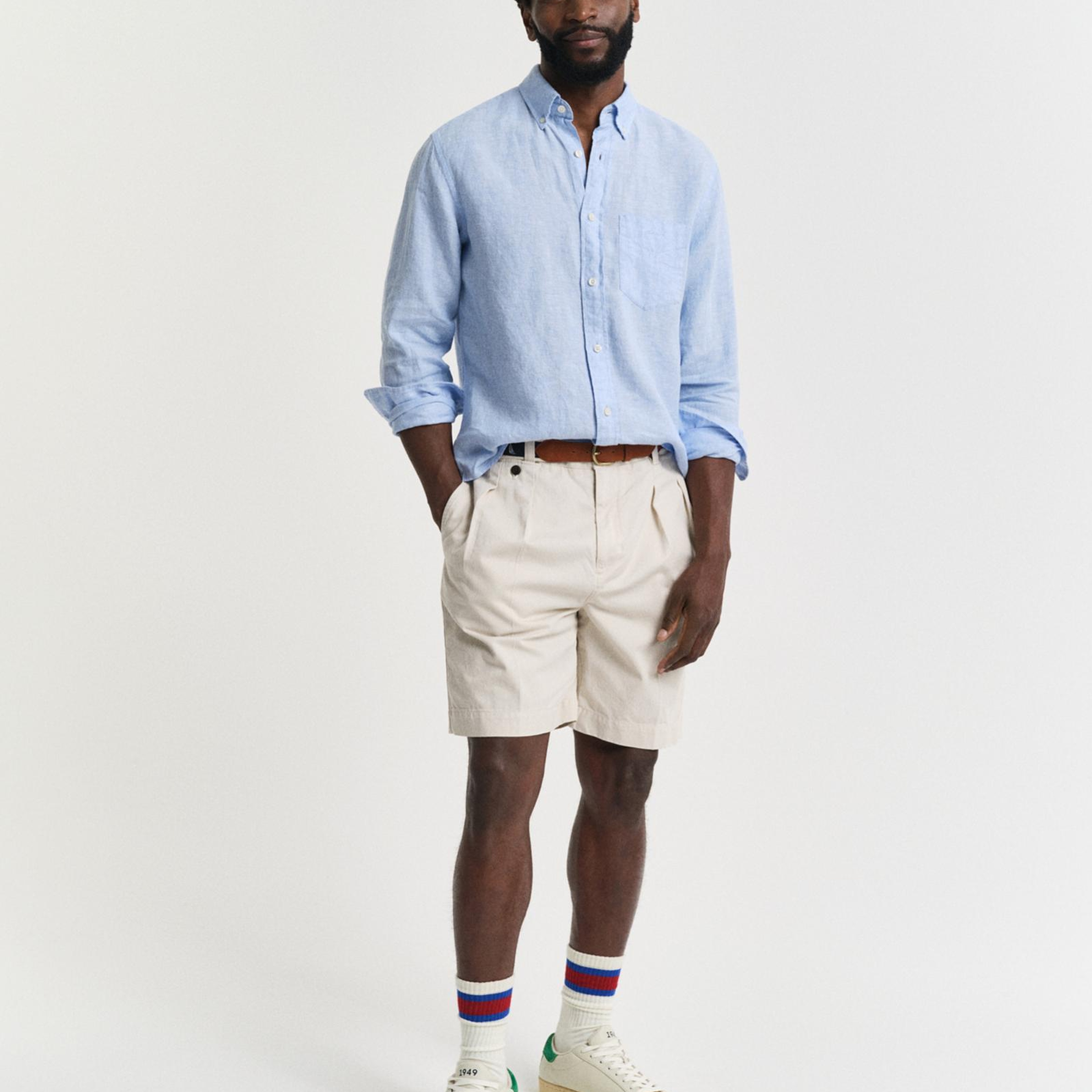 GANT Erkek Mavi Regular Fit Düğmeli Yaka Keten Gömlek