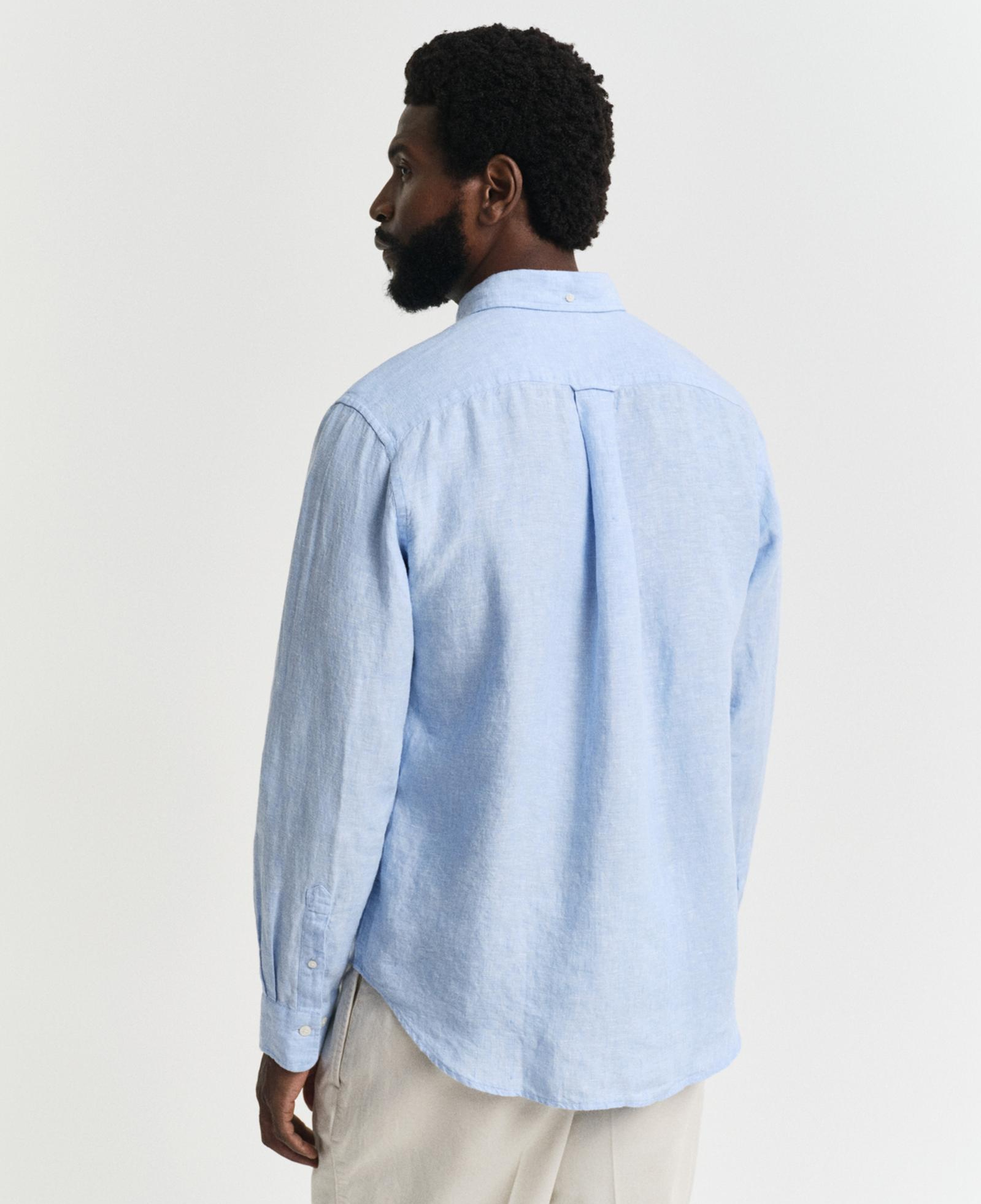 GANT Erkek Mavi Regular Fit Düğmeli Yaka Keten Gömlek
