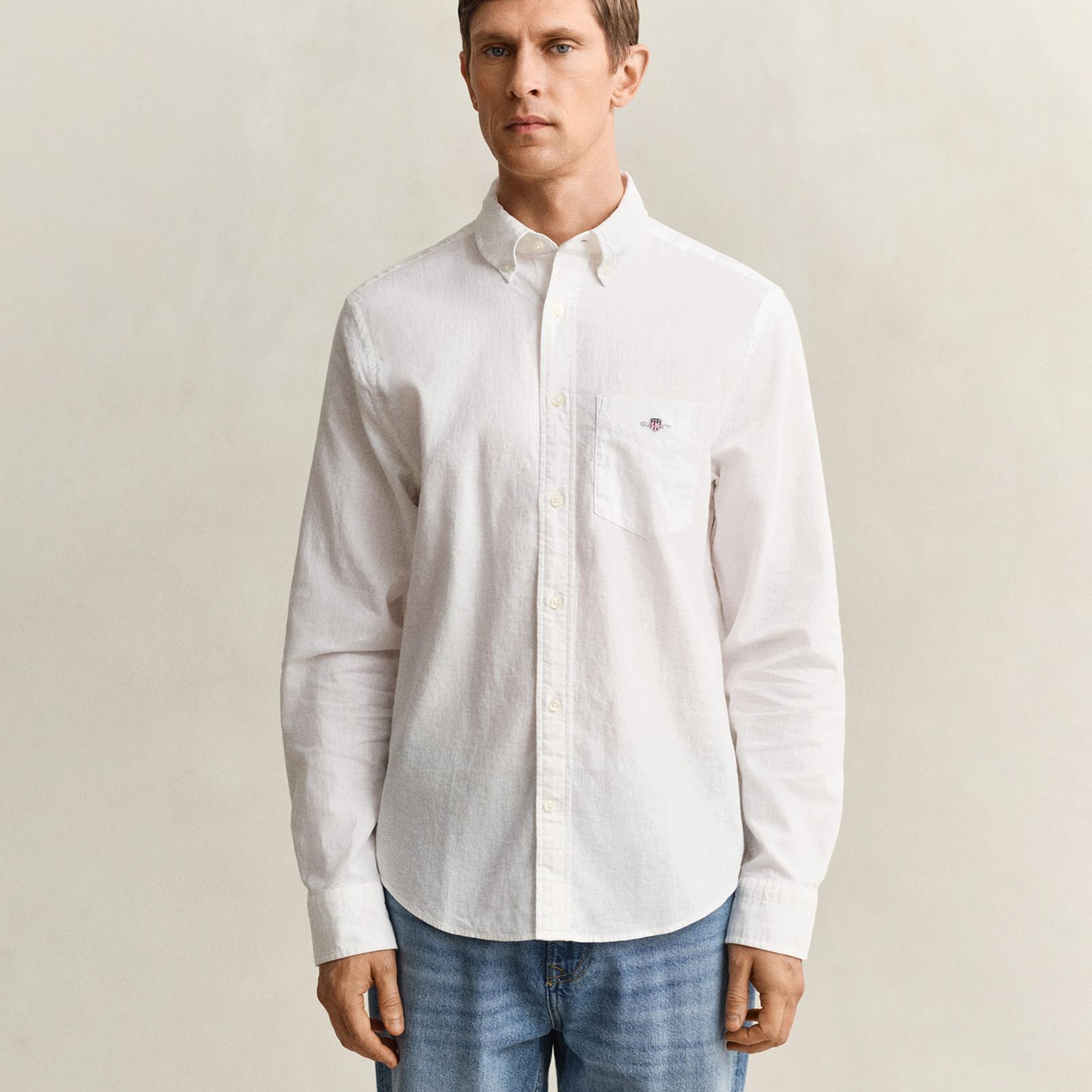 GANT Erkek Beyaz Regular Fit Logolu Gömlek