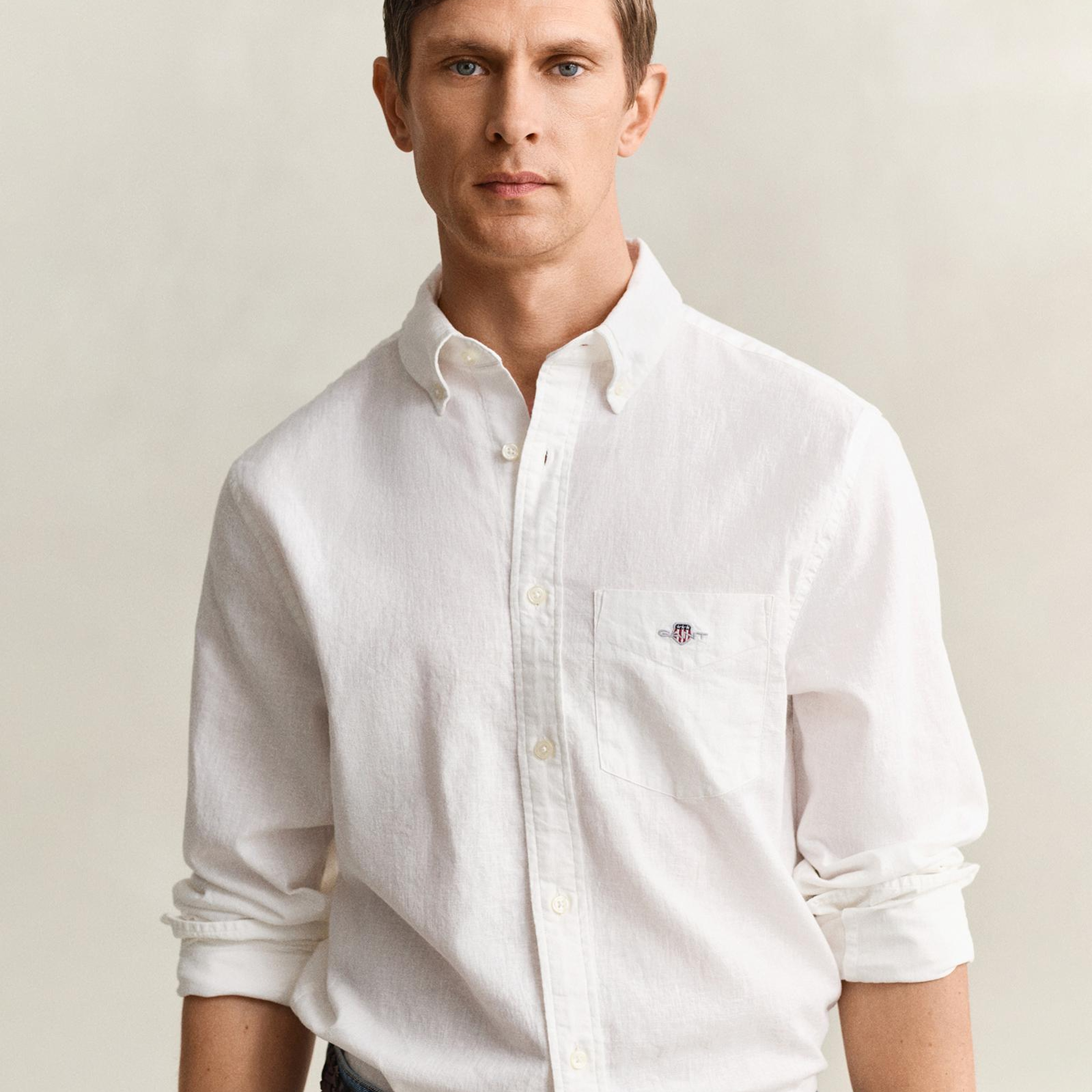 GANT Erkek Beyaz Regular Fit Logolu Gömlek