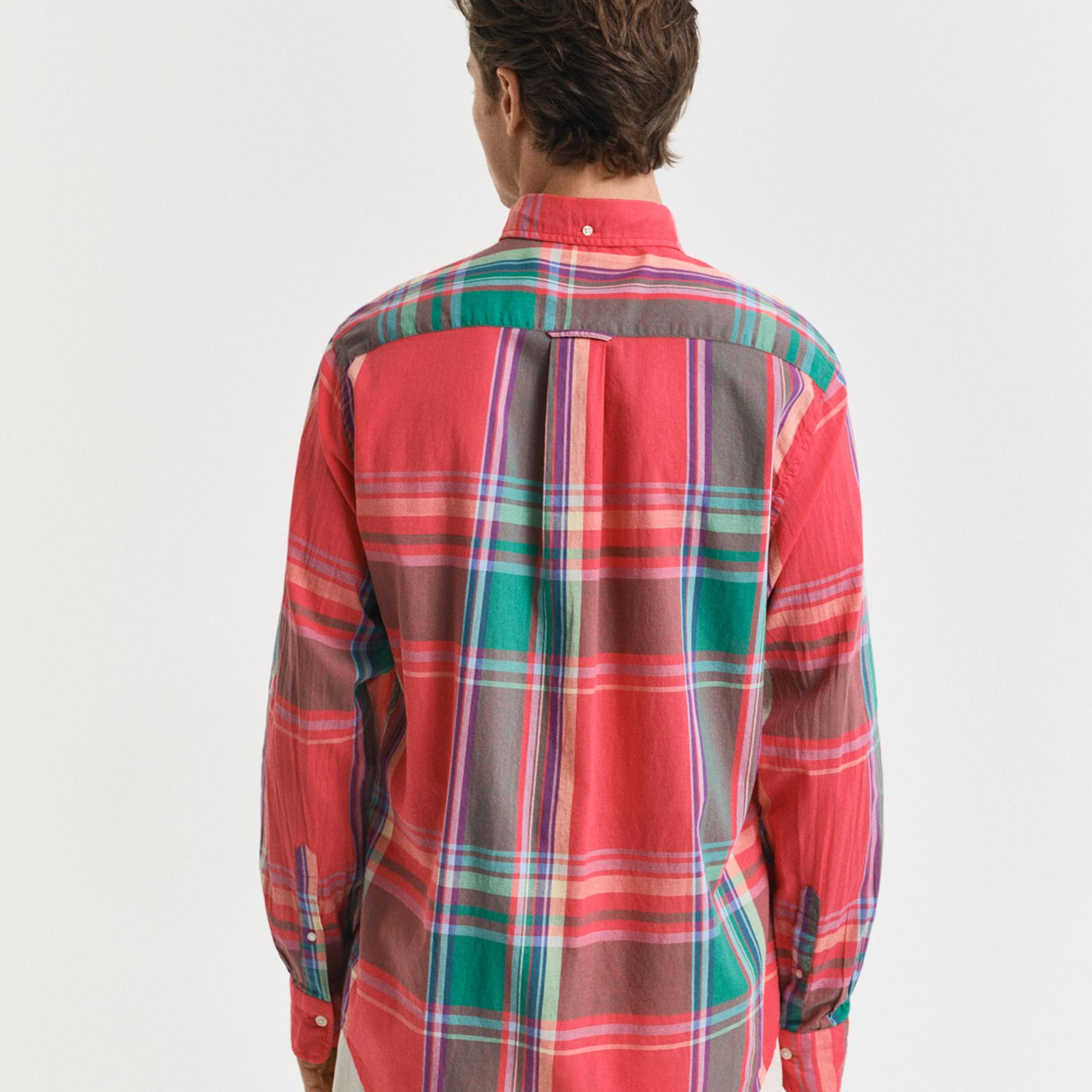 GANT Erkek Kırmızı Regular Fit Düğmeli Yaka Kareli Gömlek