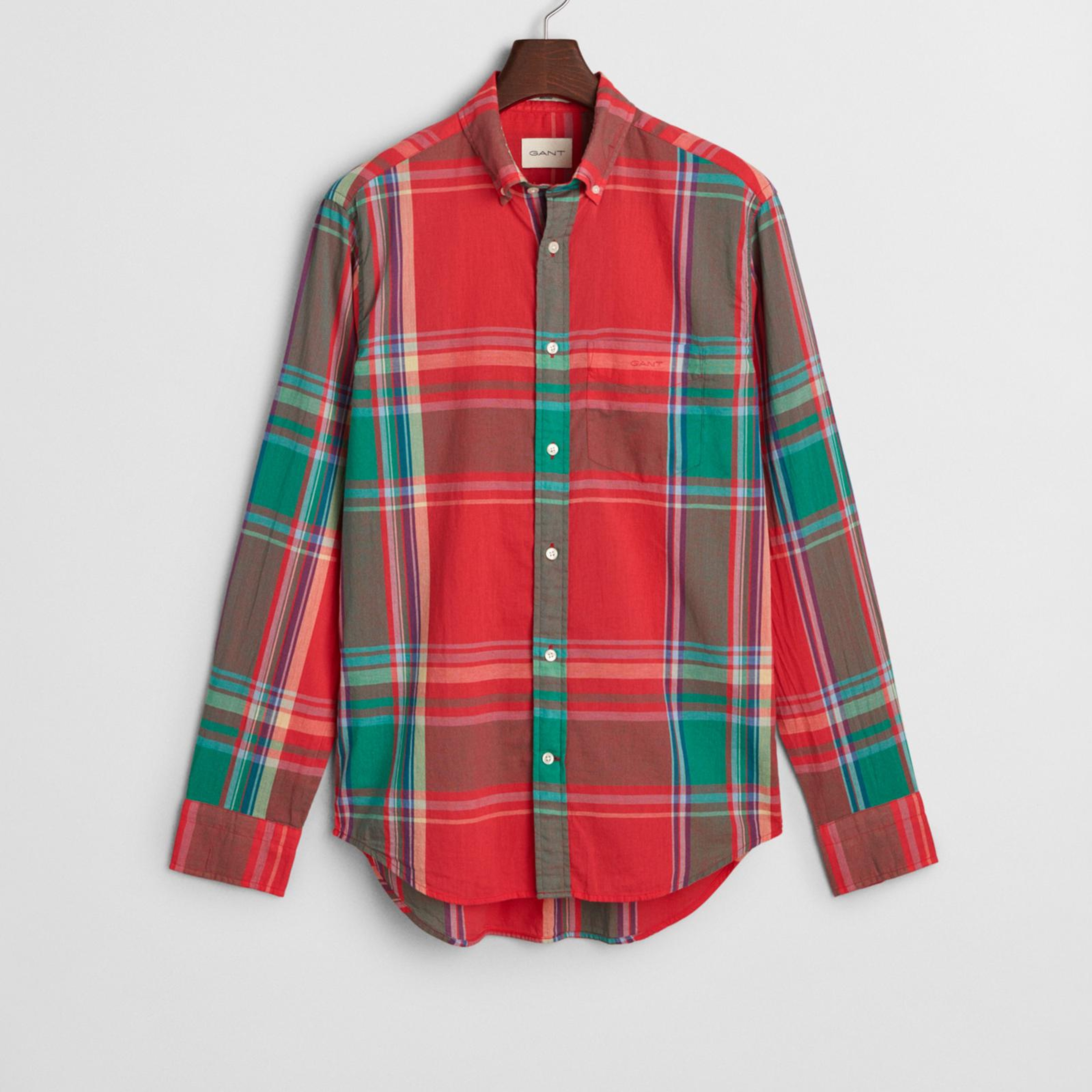GANT Erkek Kırmızı Regular Fit Düğmeli Yaka Kareli Gömlek