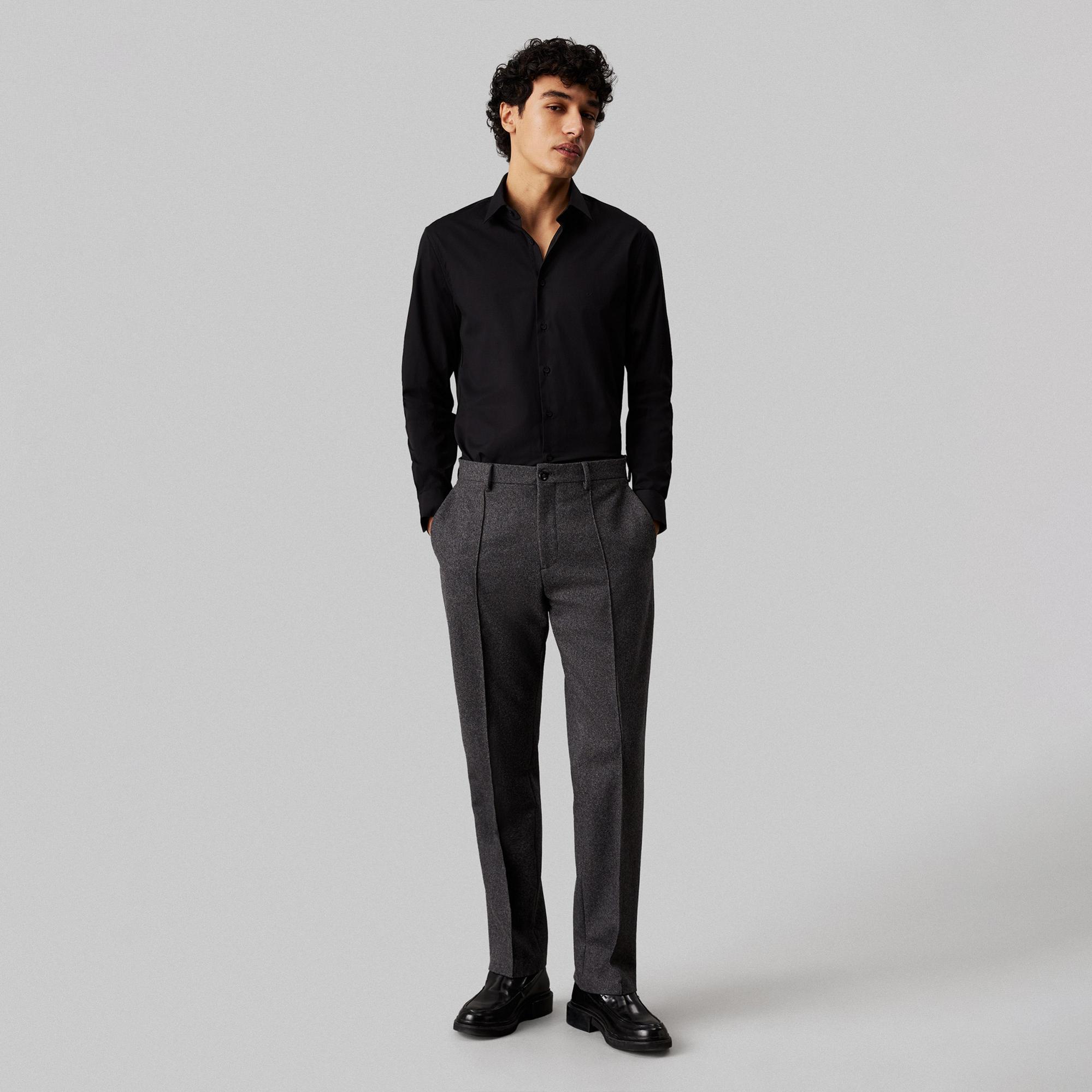 Calvin Klein Poplin Stretch Regular Erkek Siyah Gömlek