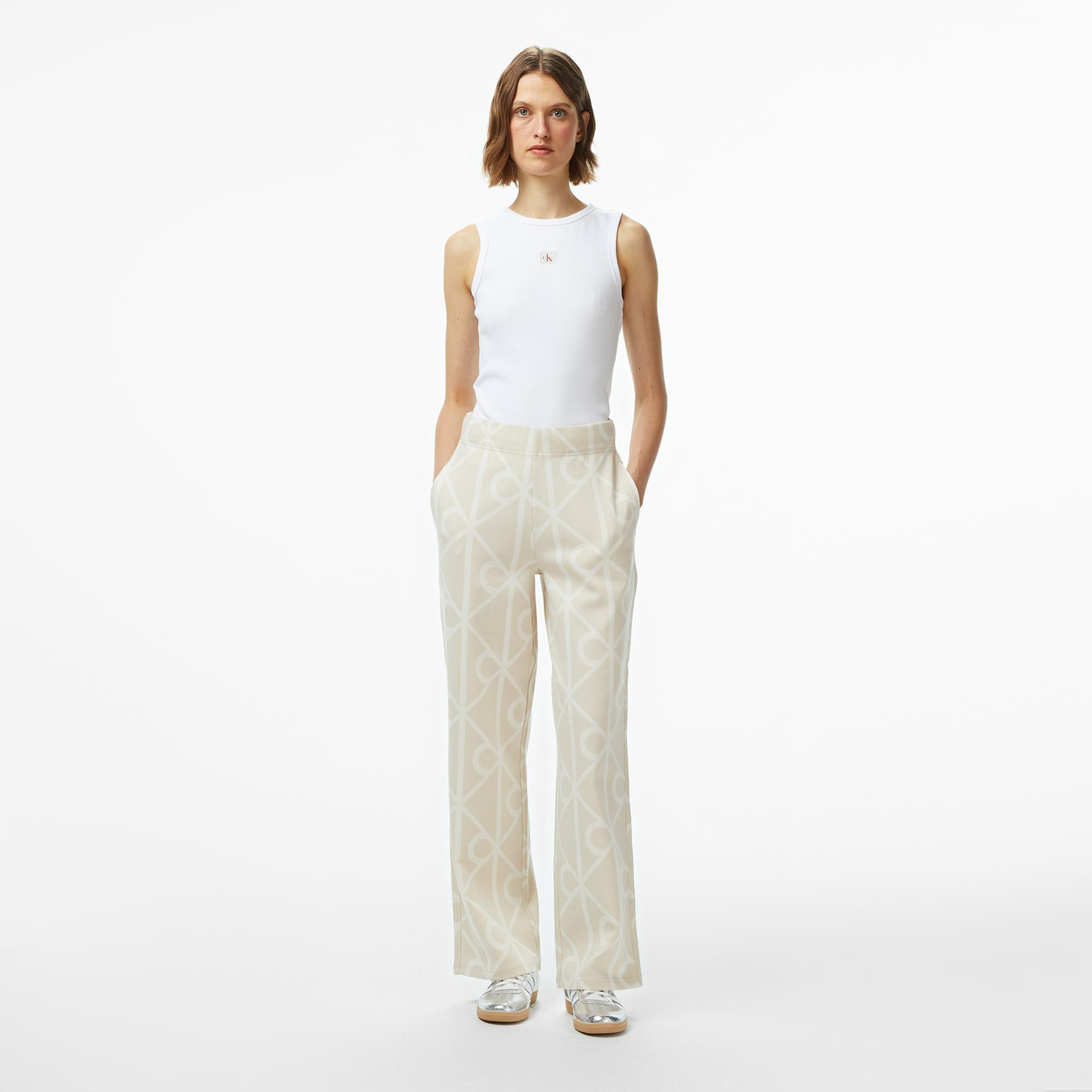 Calvin Klein Emblem Jacquard Kadın Bej Eşofman Altı