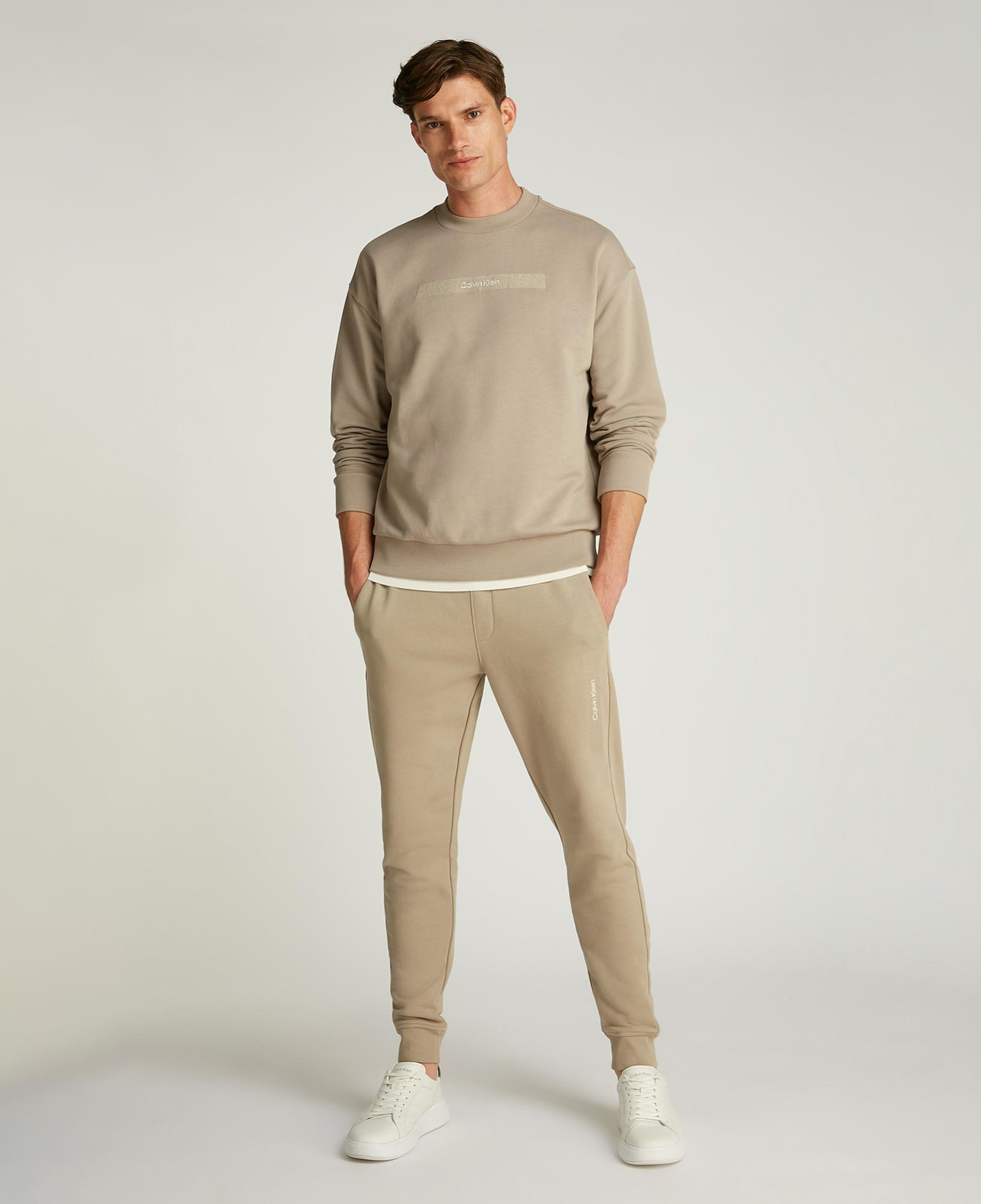Calvin Klein Structured Embroidery Erkek Bej Sweatshirt