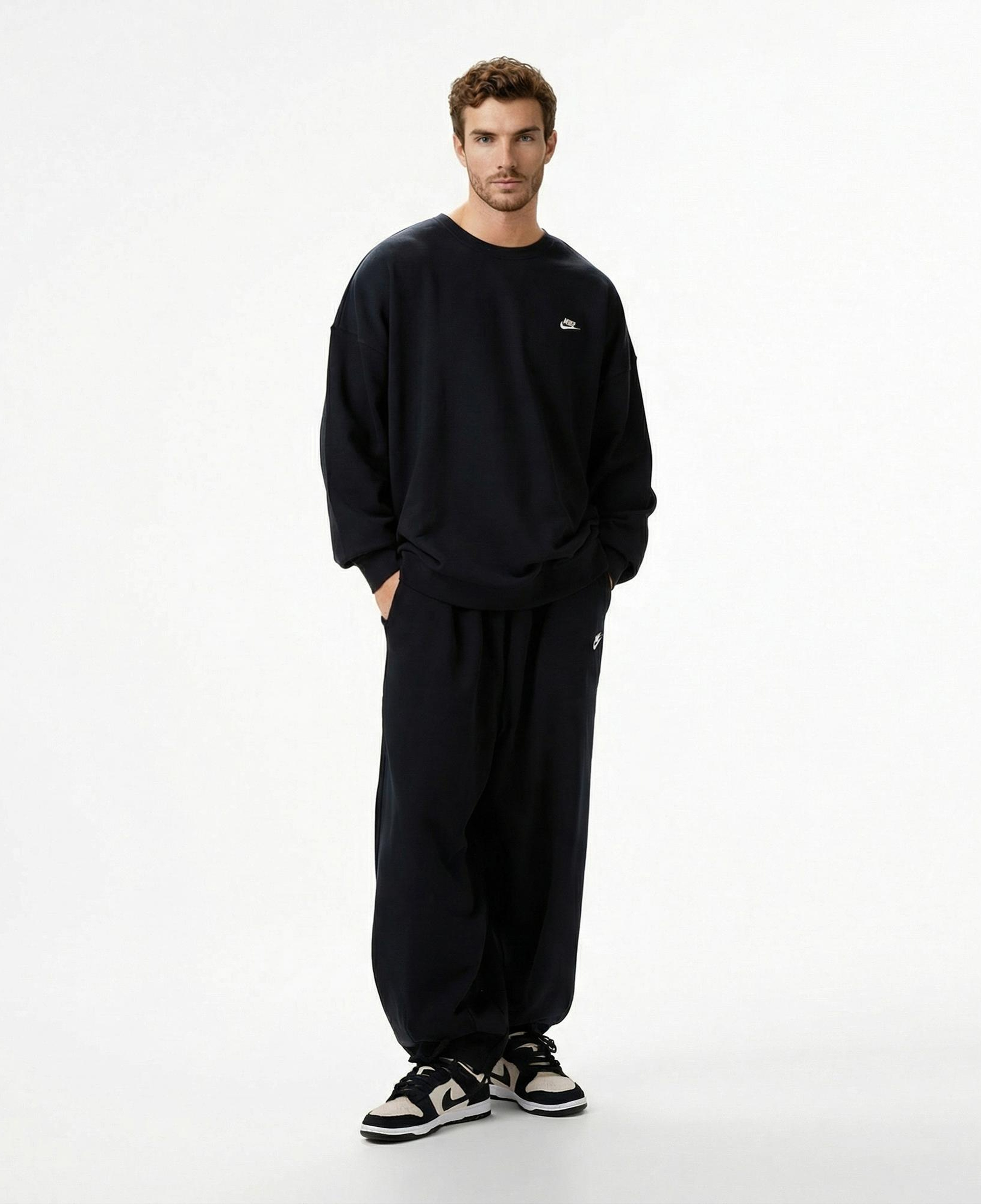 Nike Club Fleece Oversized Crew Erkek Siyah Sweatshirt