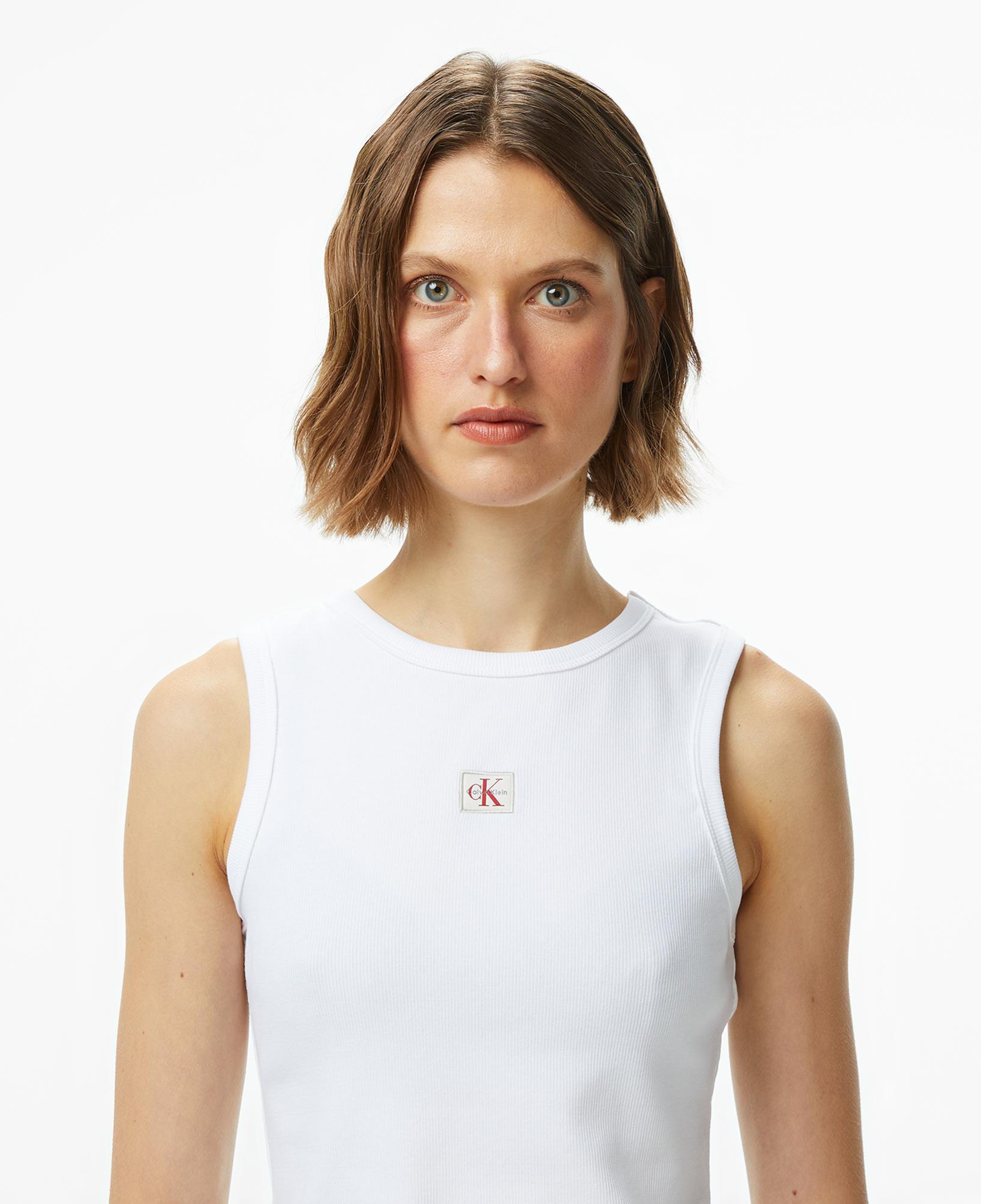 Calvin Klein Woven Label Kadın Beyaz T-Shirt