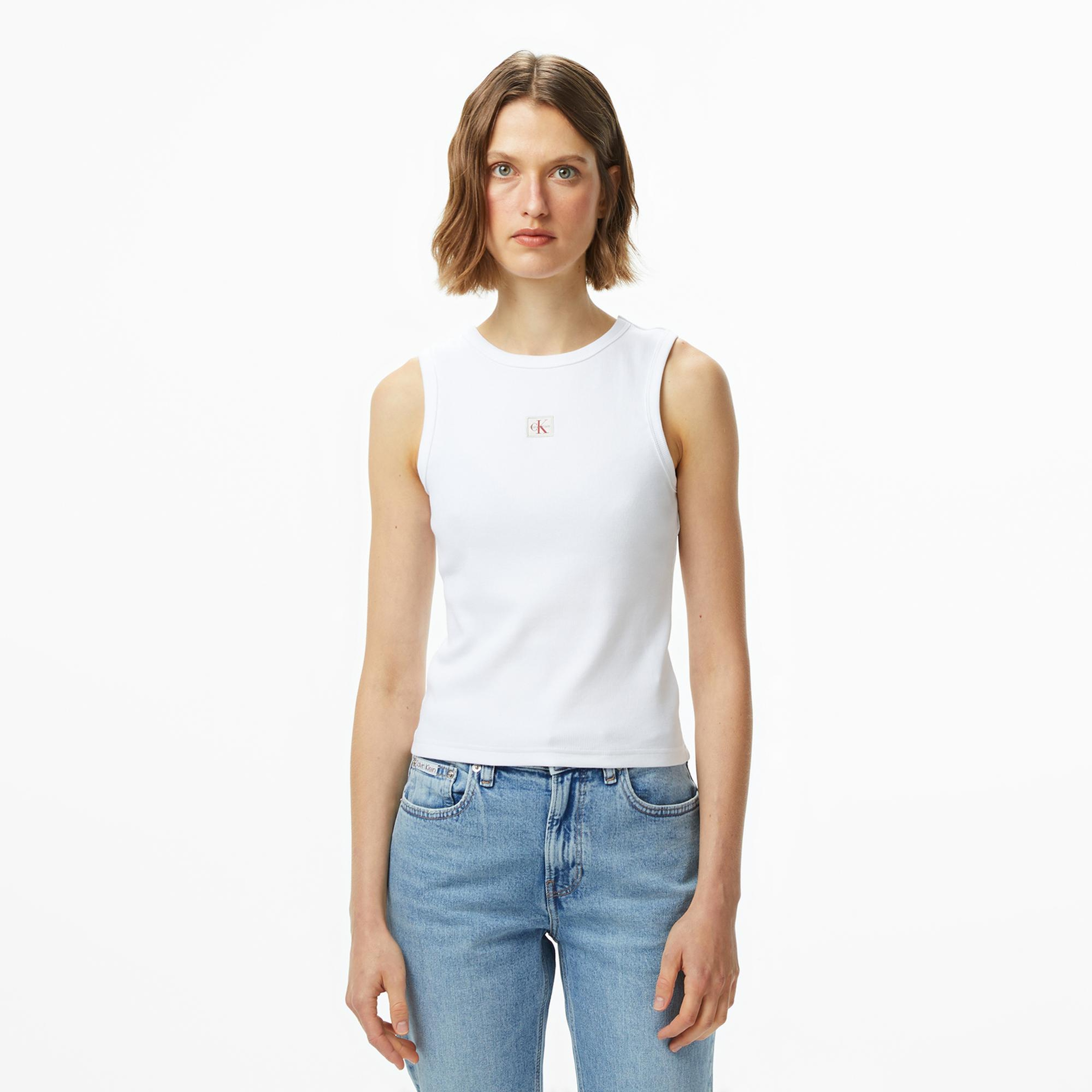 Calvin Klein Woven Label Kadın Beyaz T-Shirt