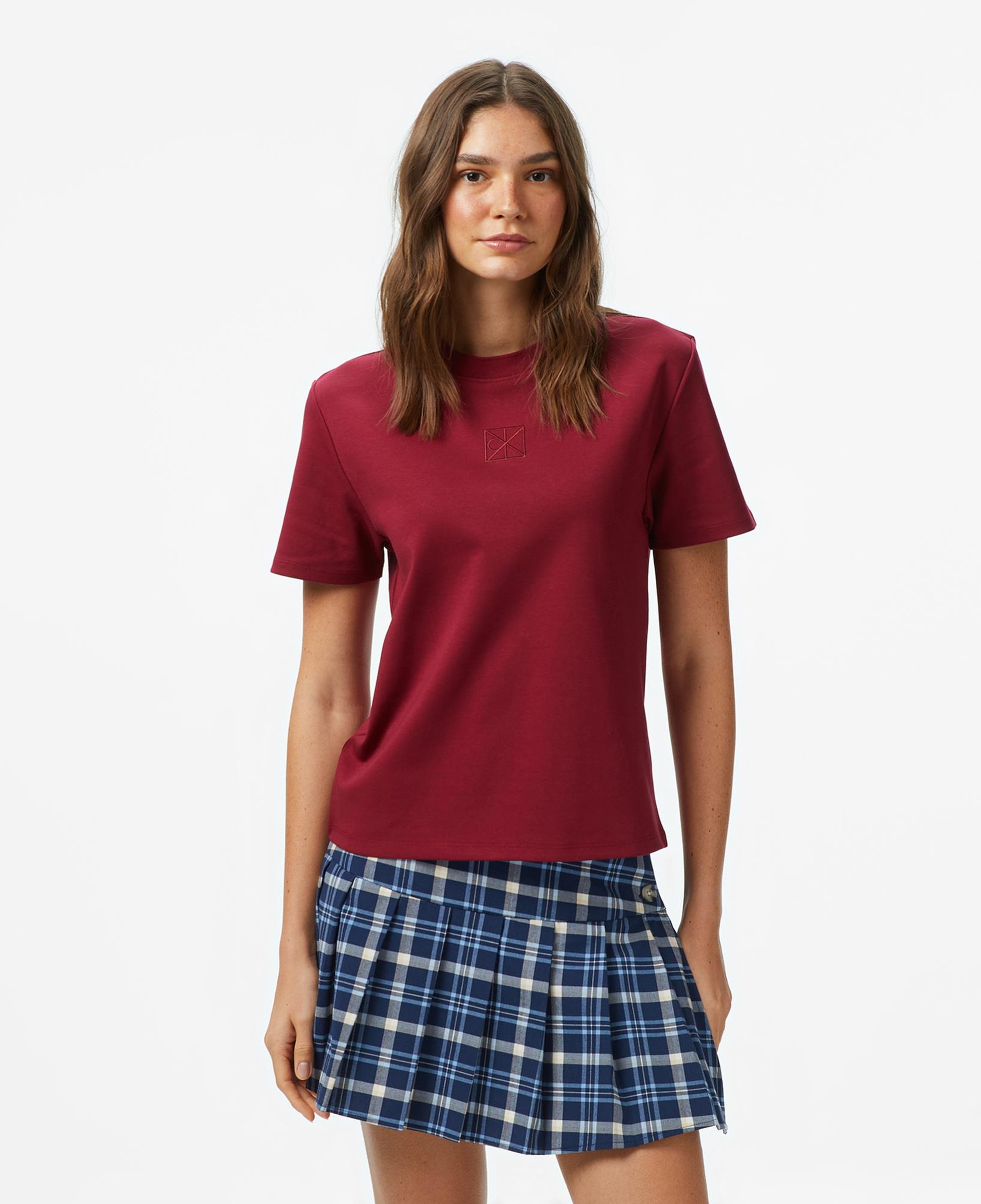 Calvin Klein Interlock Emblem Mock Kadın Kırmızı T-Shirt