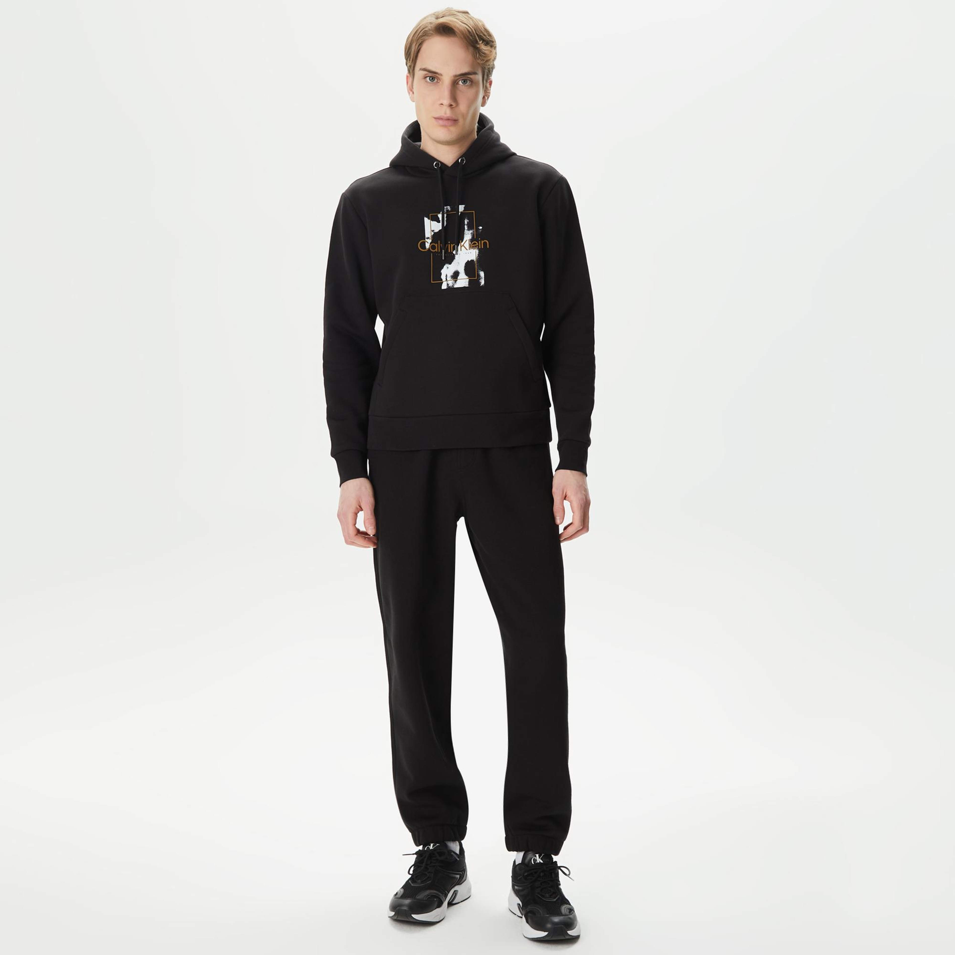 Calvin Klein All-Over-Print Erkek Siyah Sweatshirt