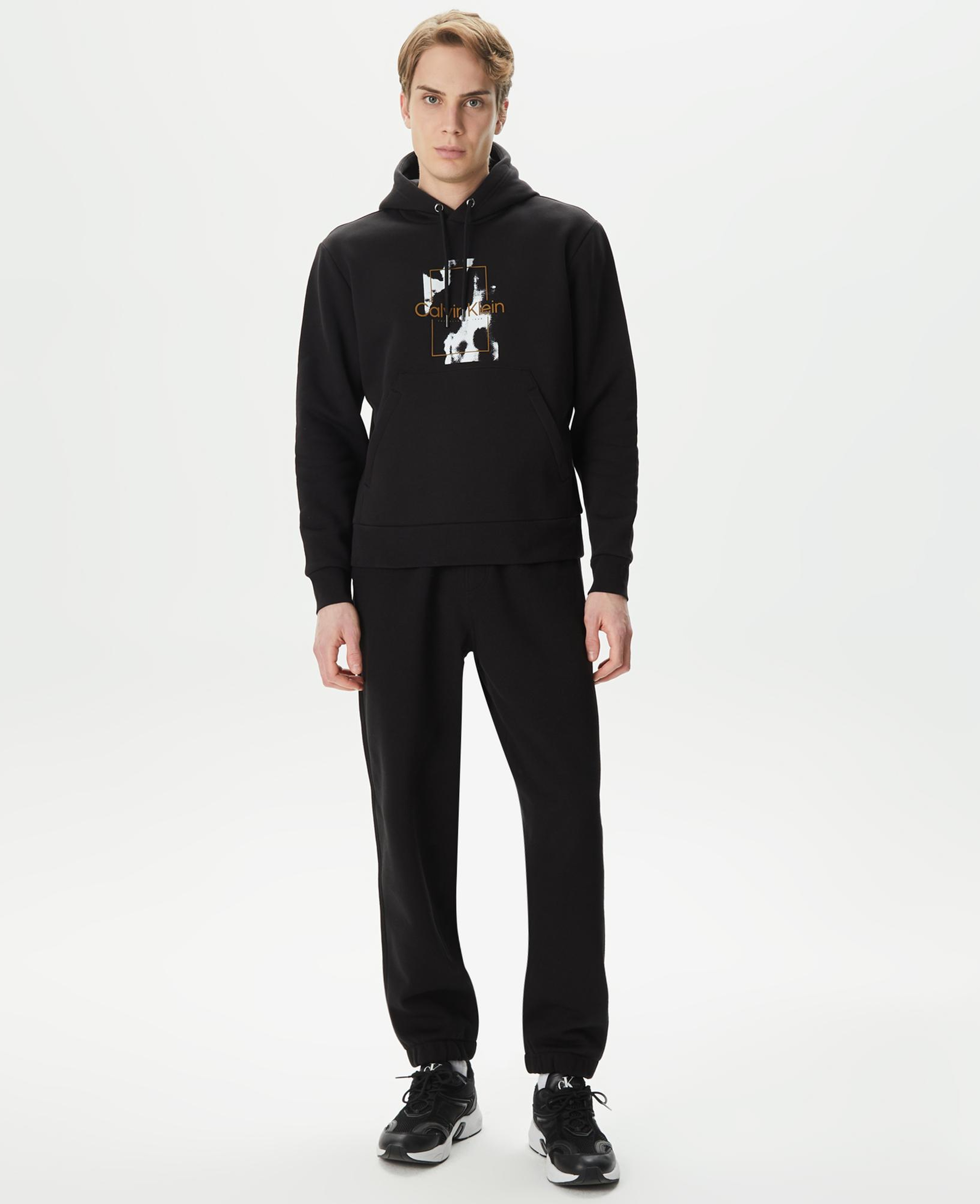 Calvin Klein All-Over-Print Erkek Siyah Sweatshirt