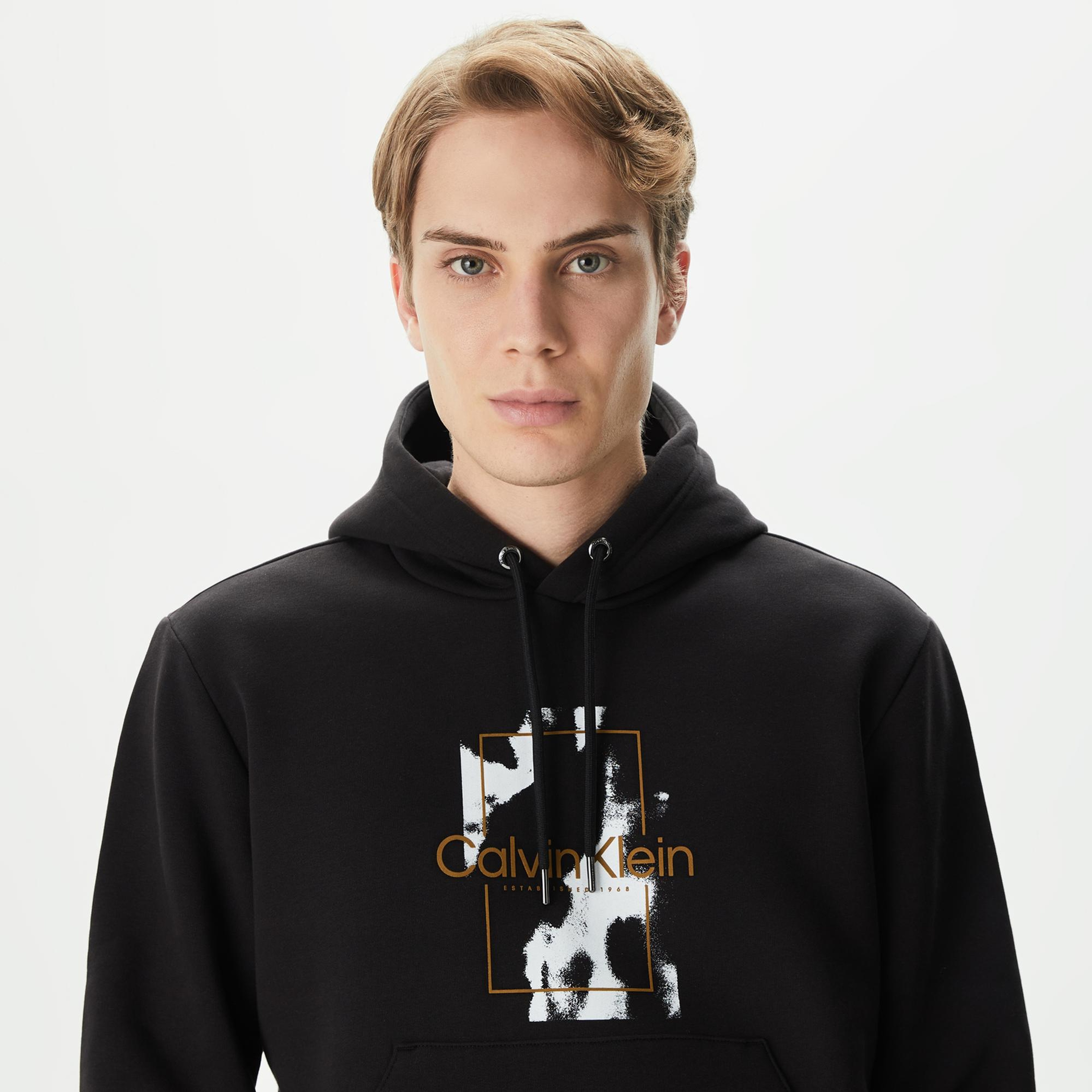 Calvin Klein All-Over-Print Erkek Siyah Sweatshirt