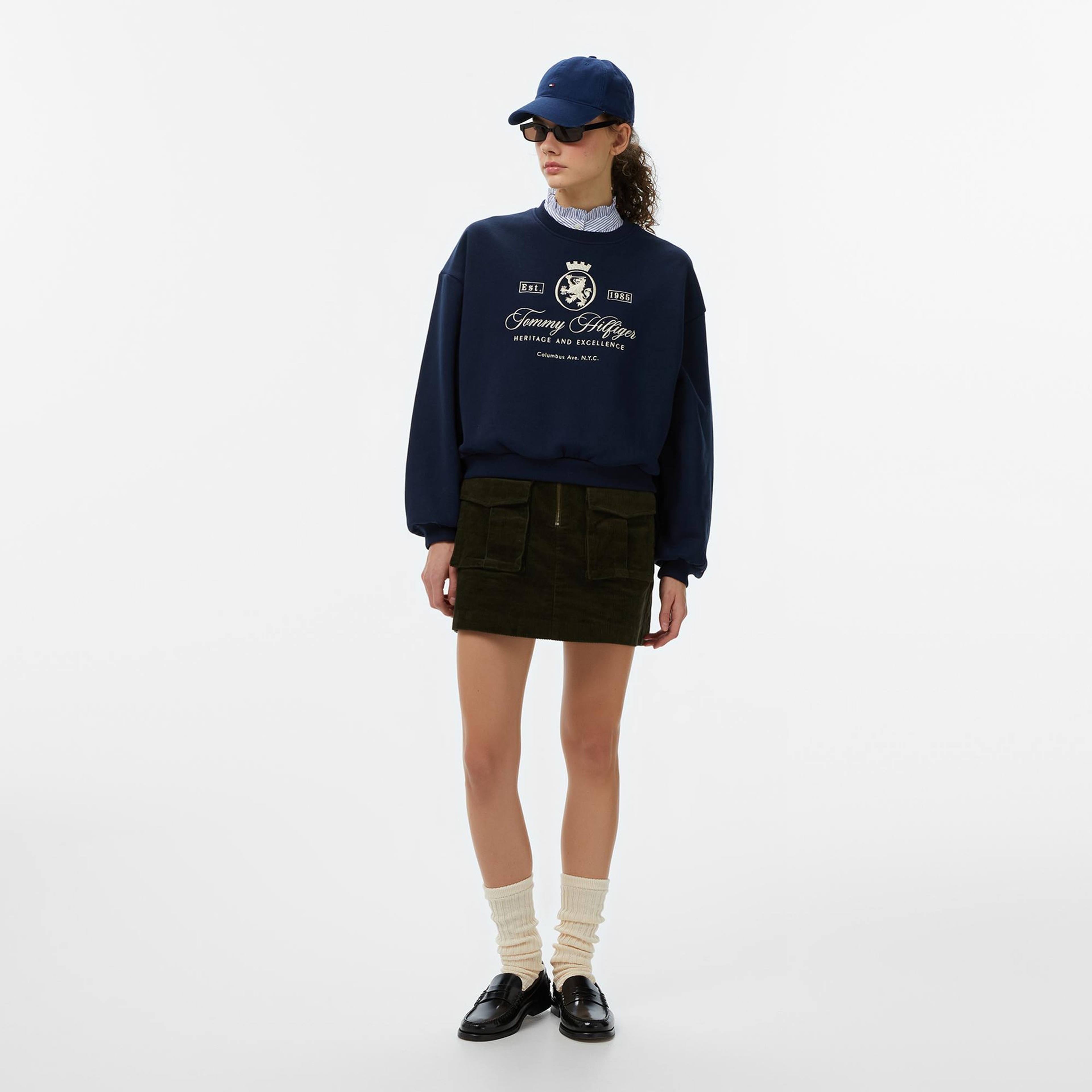 Tommy Hilfiger Varsity Crest Fleece Kadın Lacivert Sweatshirt