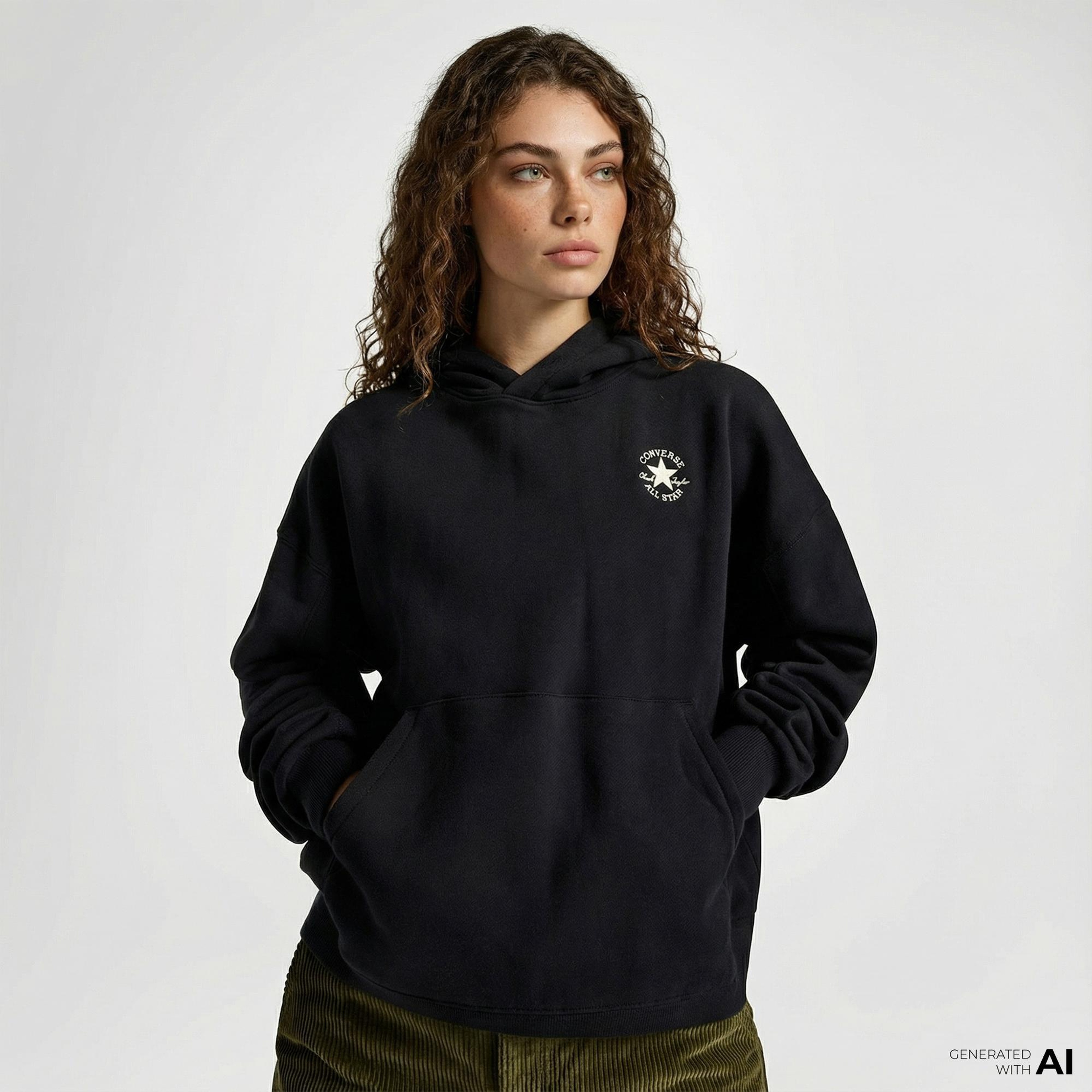 Converse Kadın Oversize Fit Siyah Hoodie