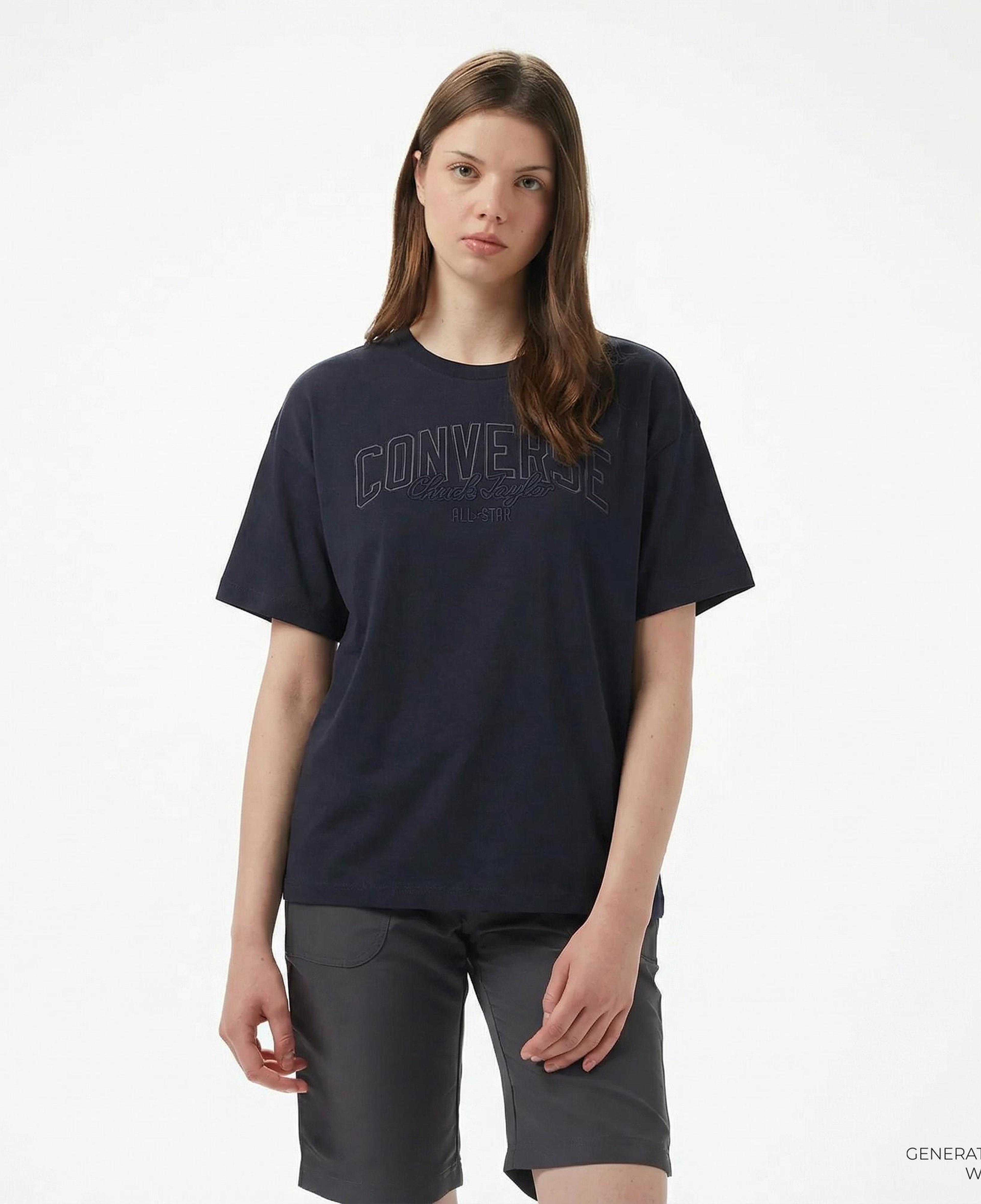 Converse Kadın Baskılı Siyah T-Shirt