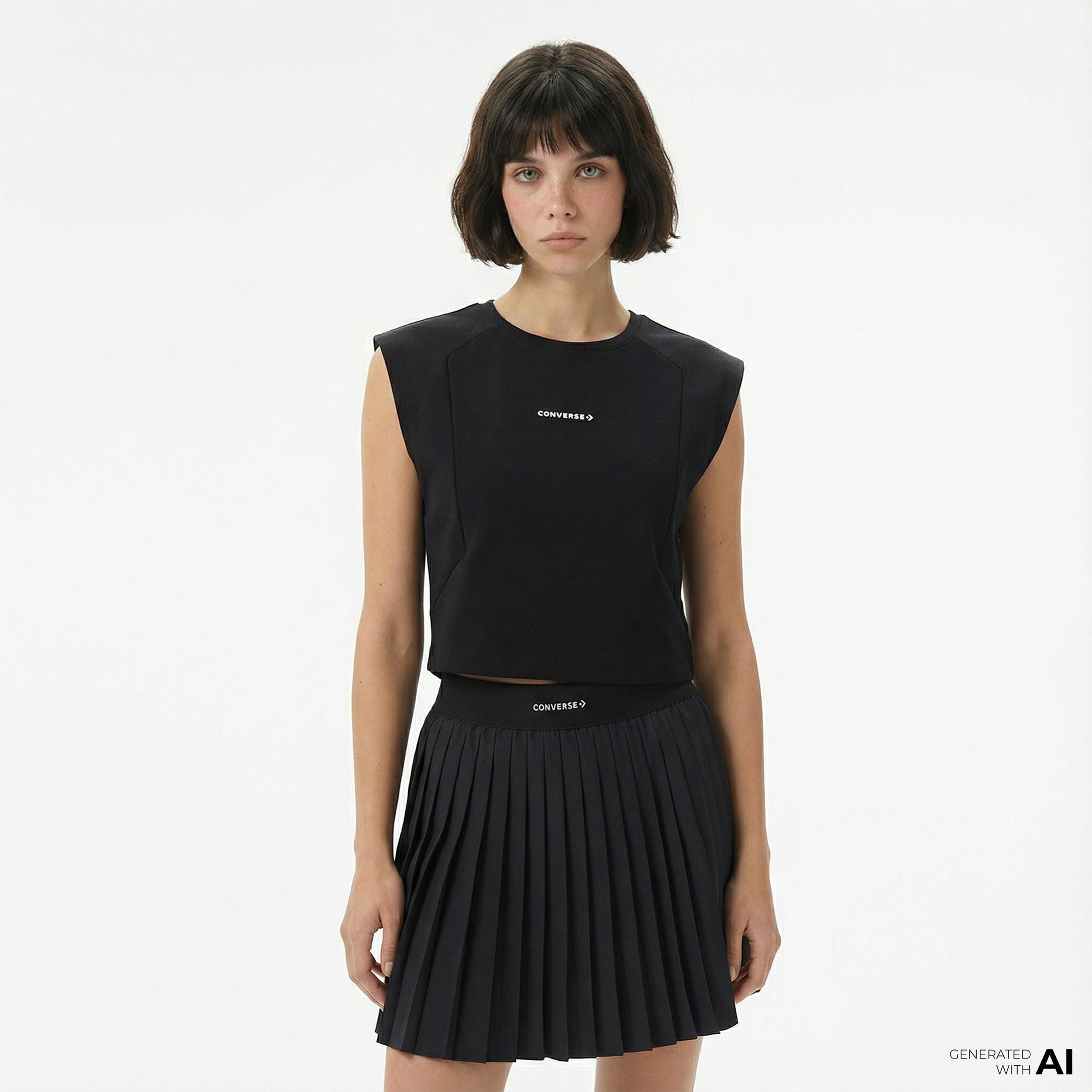 Converse Star Chevron Baskılı Kadın Siyah T-Shirt