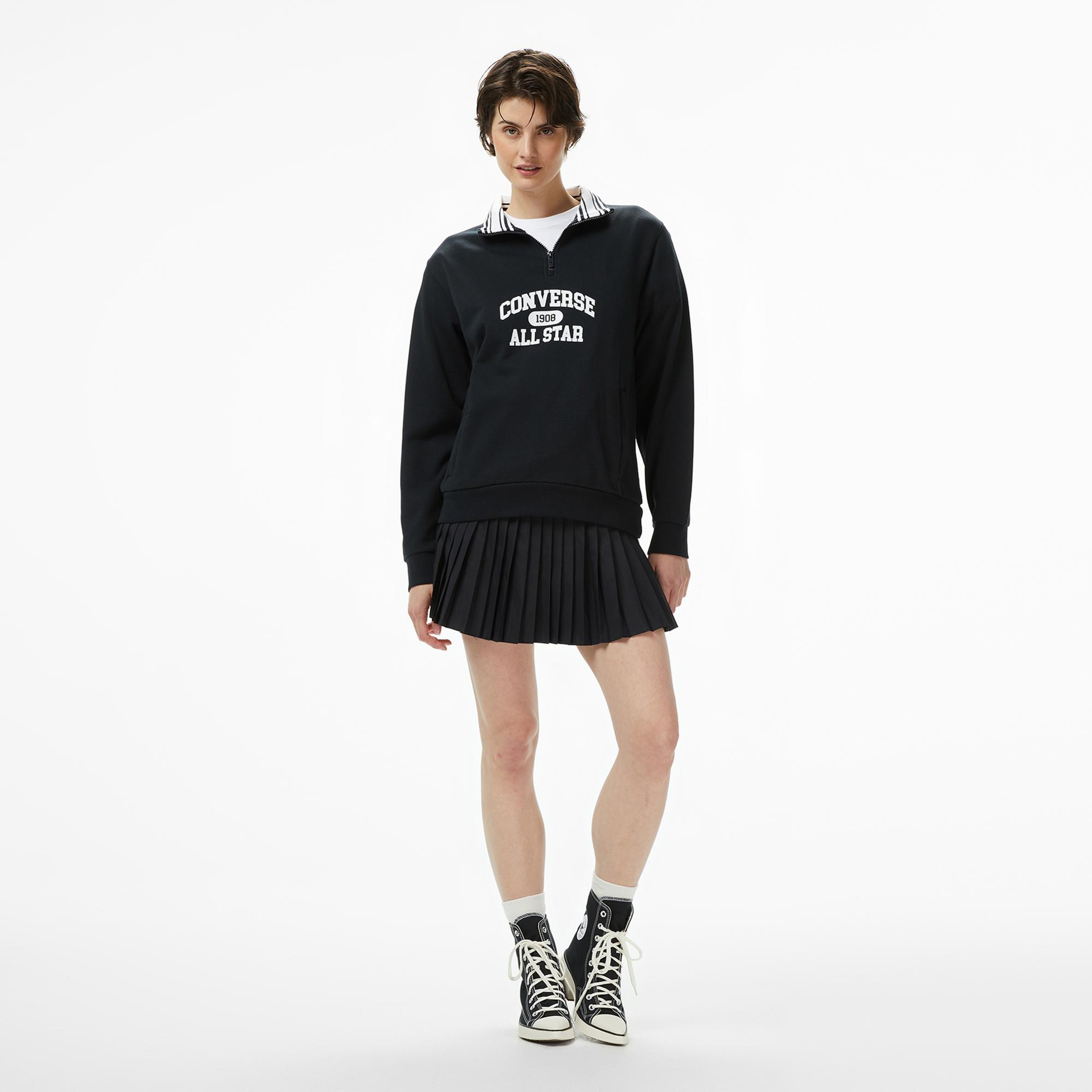 Converse Erkek Yarım Fermuarlı Siyah Sweatshirt