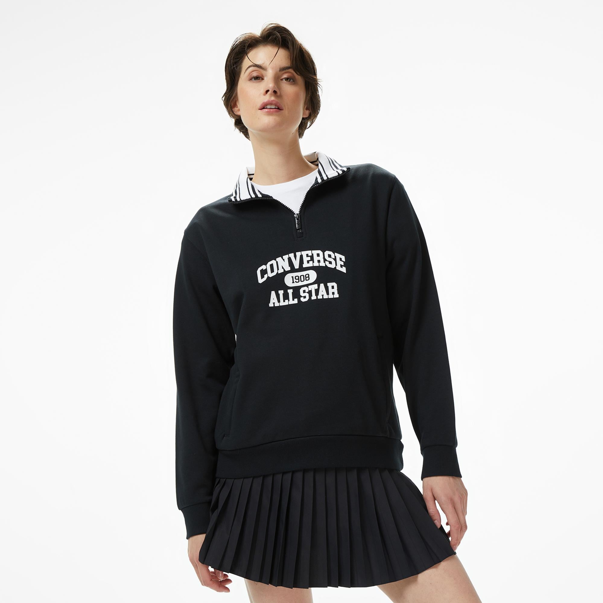 Converse Erkek Yarım Fermuarlı Siyah Sweatshirt