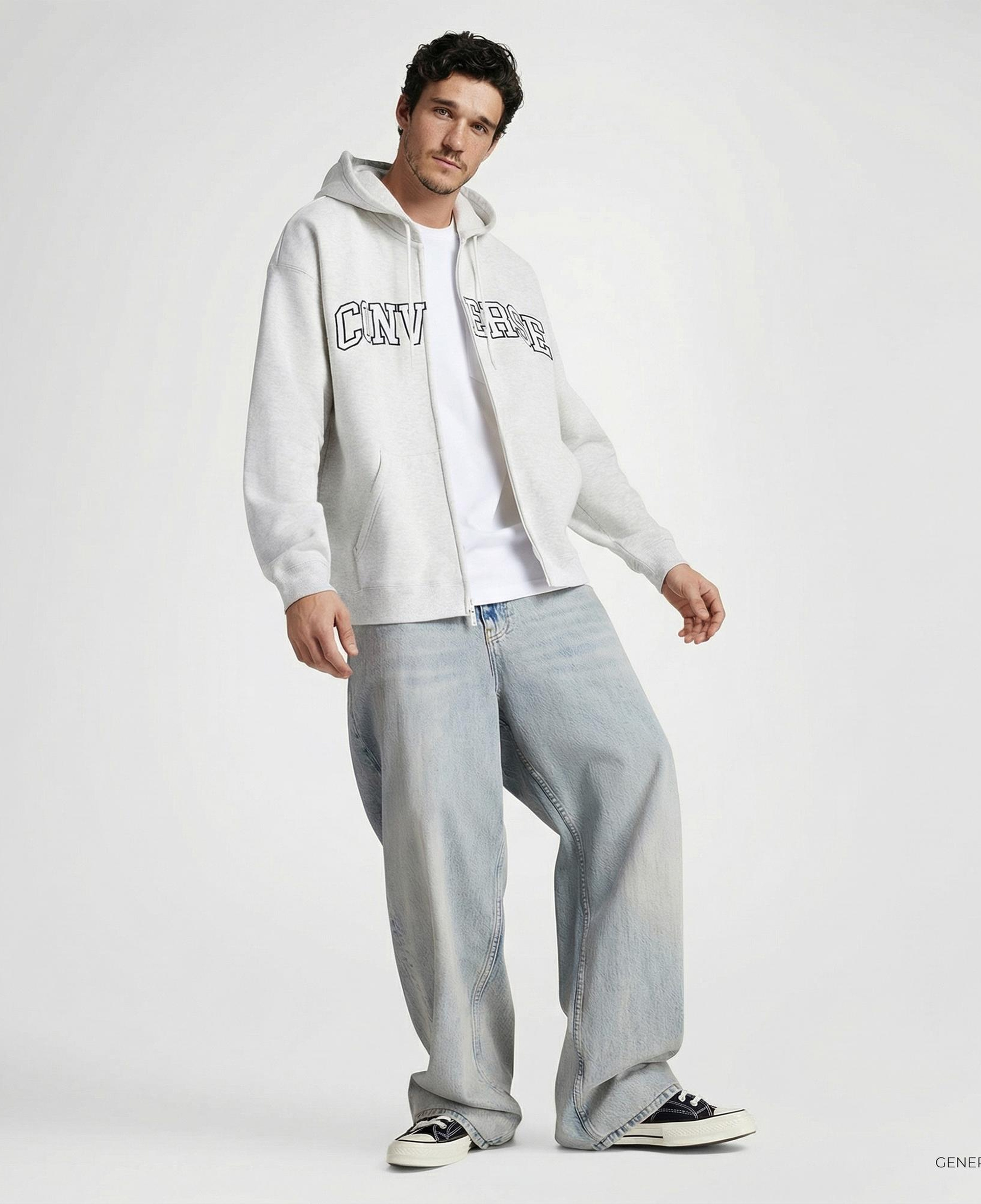 Converse Erkek Fermuarlı Gri Hoodie