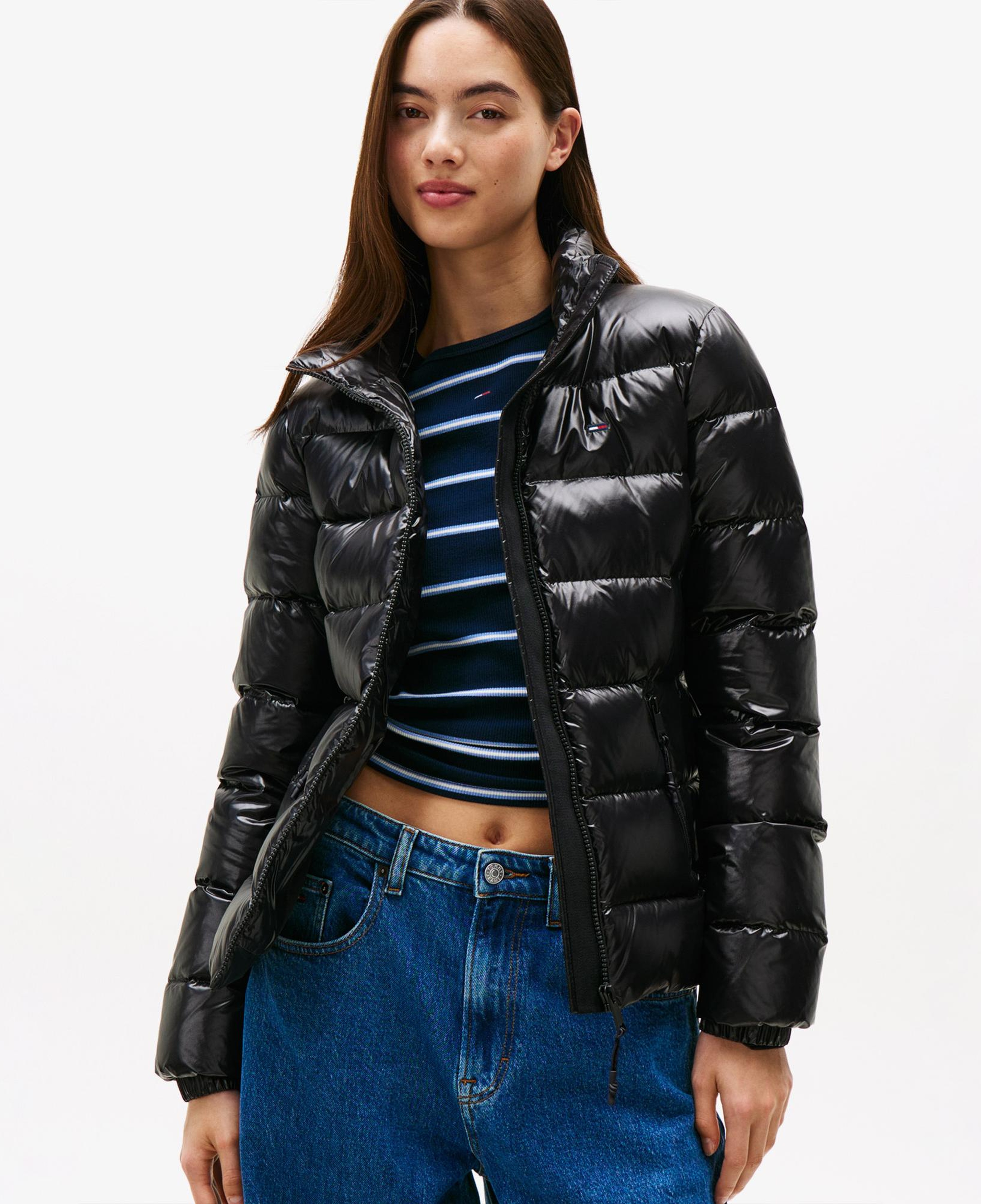 Tommy Jeans Slim Zip Print Down Kadın Puffer Siyah Mont