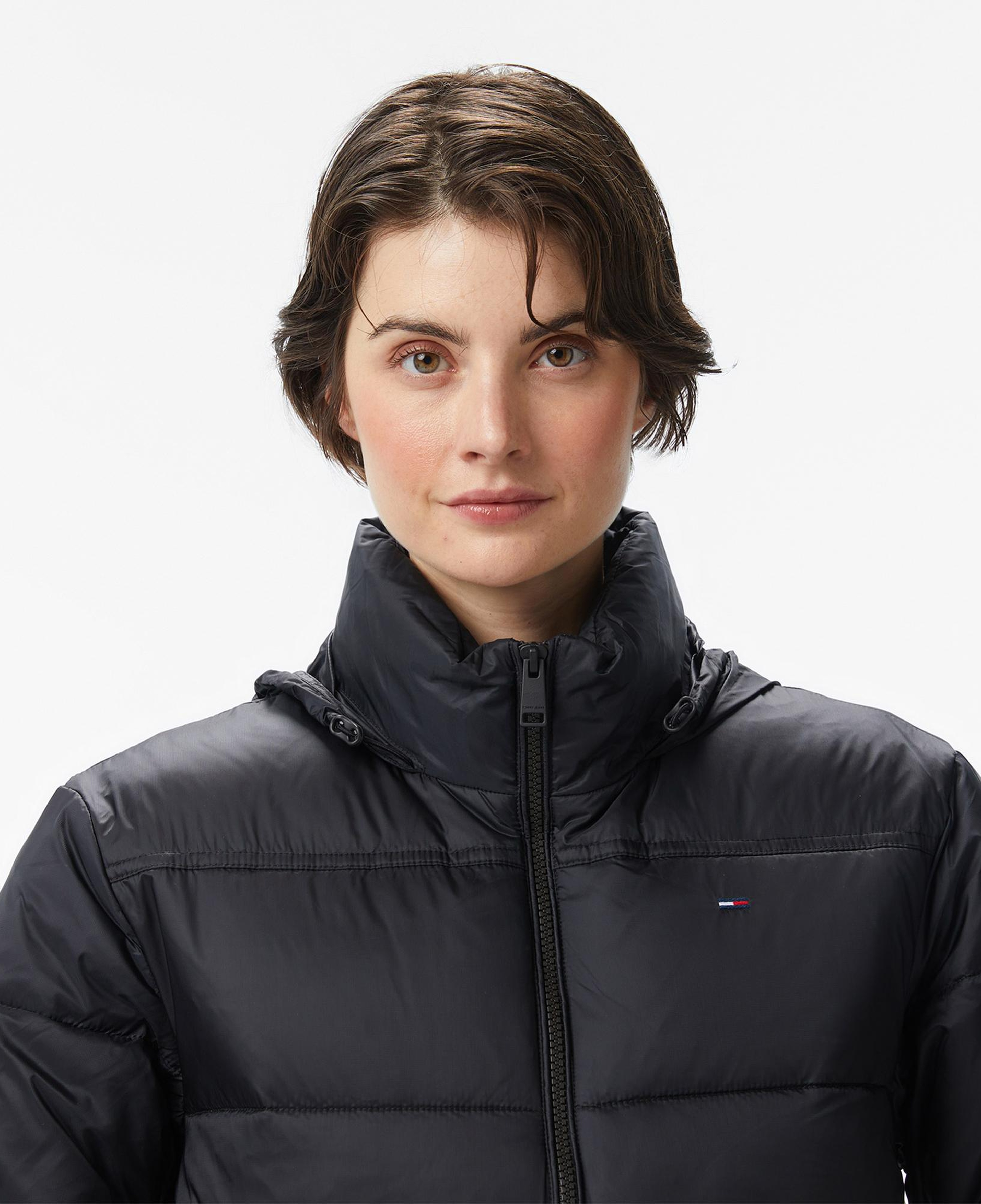 Tommy Jeans Hood Essentials Kadın Puffer Siyah Mont