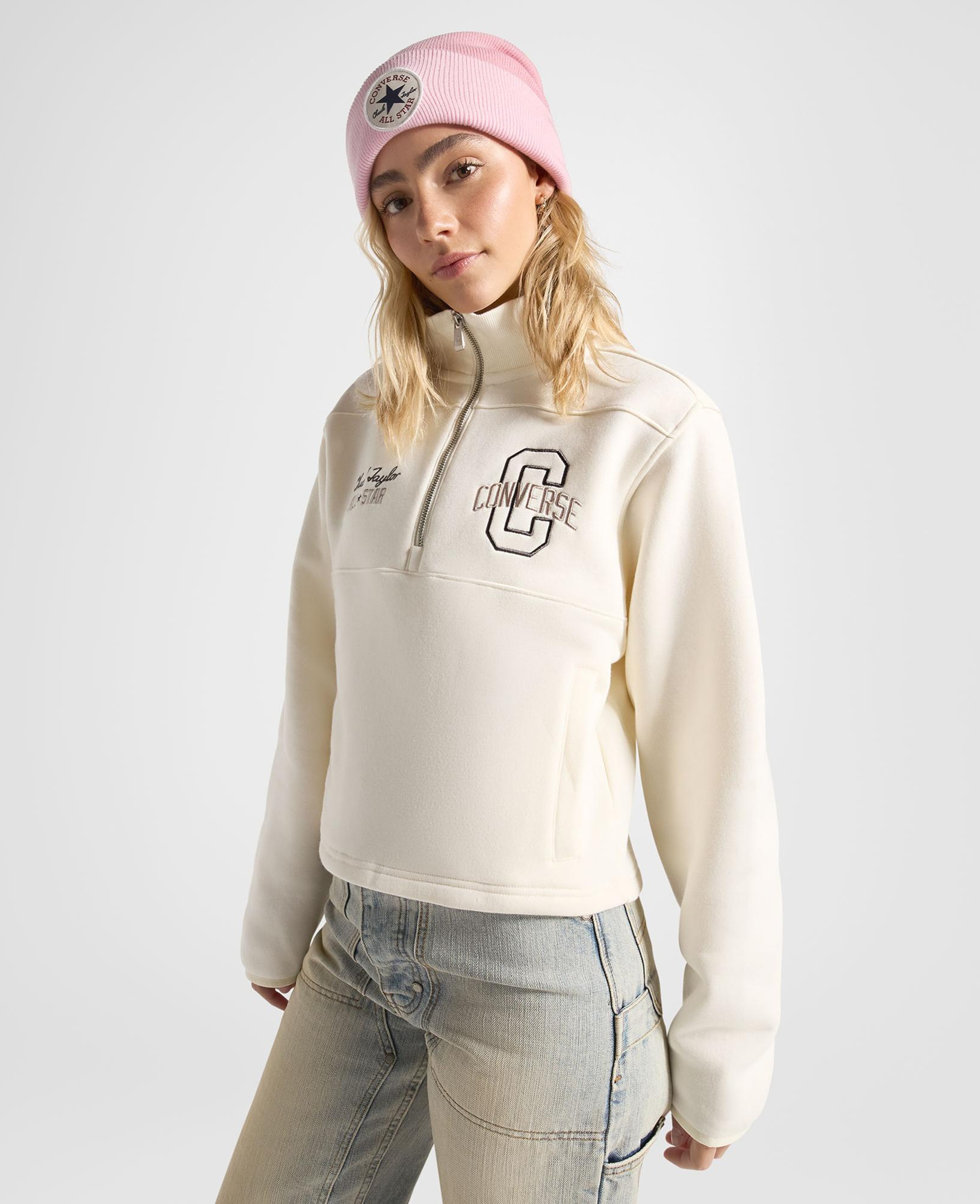 Converse Kadın Yarım Fermuarlı Krem Sweatshirt