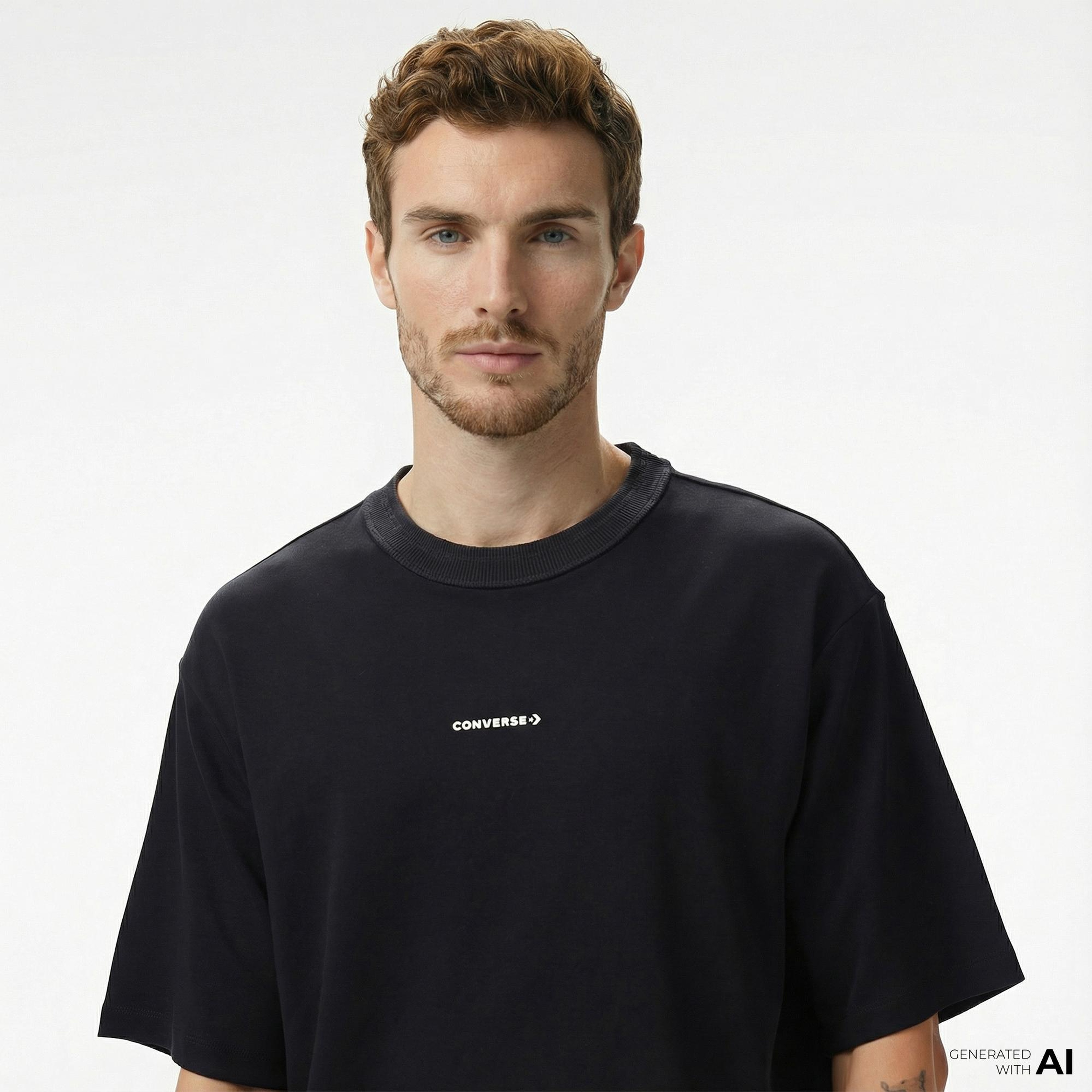 Converse Star Chevron Baskılı Oversize Fit Erkek Siyah T-Shirt