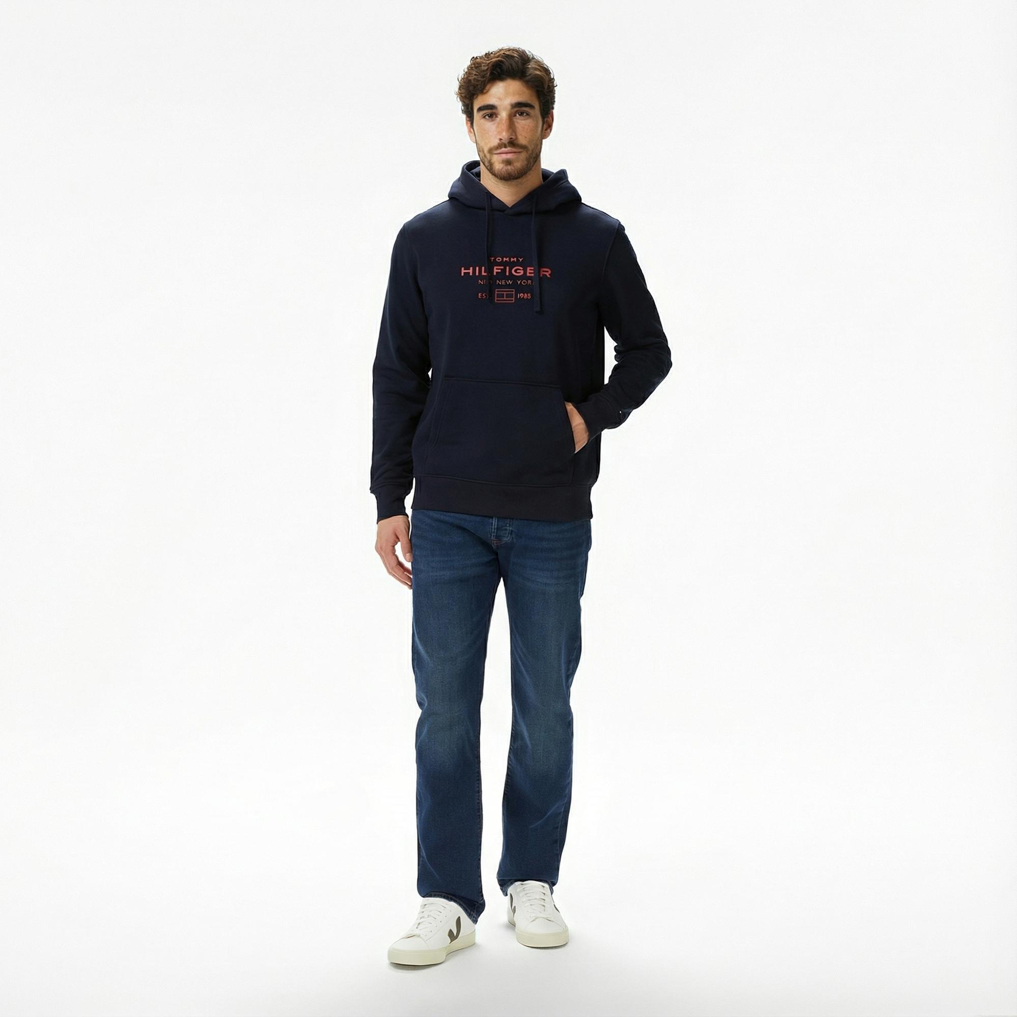 Tommy Hilfiger Oval Graphic Erkek Lacivert Hoodie