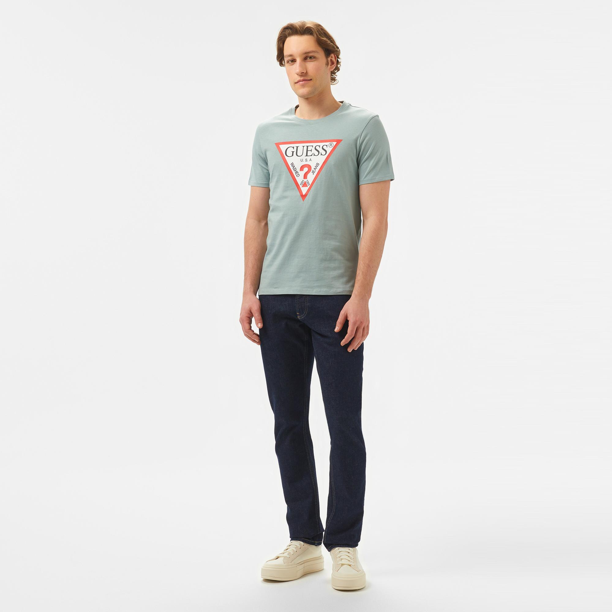 Guess Original Logo Mid Organic Stream Jersey Erkek Gri T-Shirt
