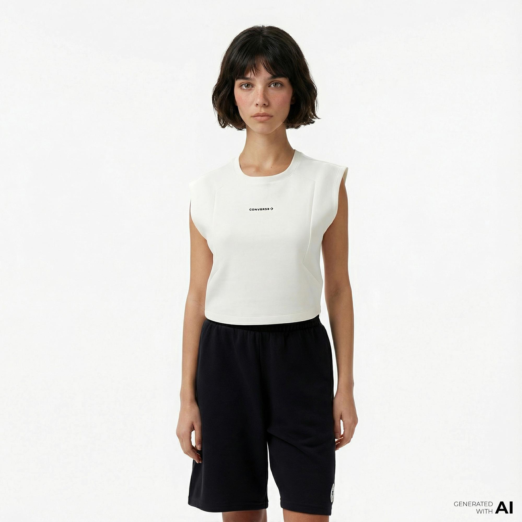 Converse Star Chevron Baskılı Kadın Beyaz T-Shirt