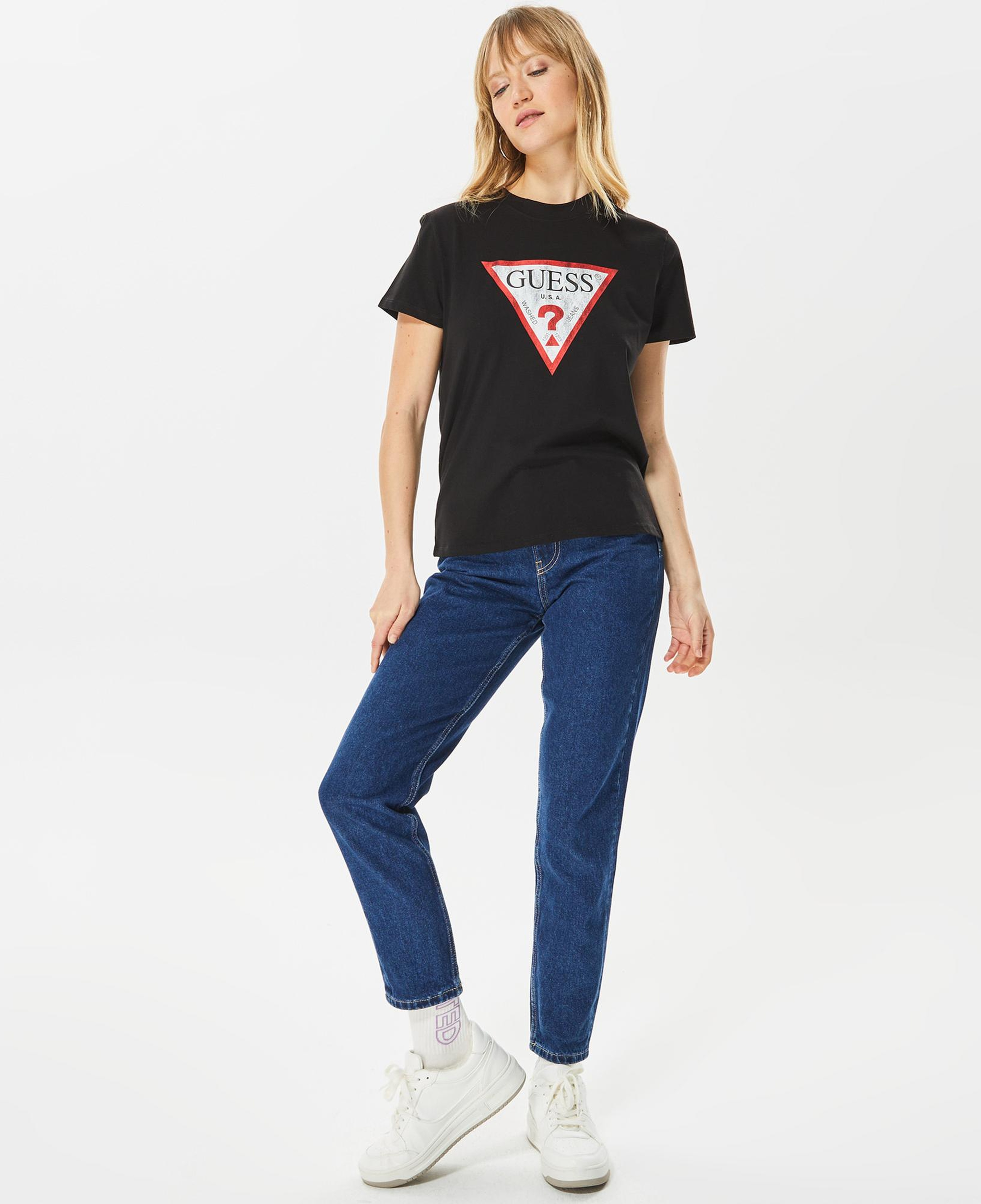 Guess Classic Fit Logo Kadın Siyah T-Shirt