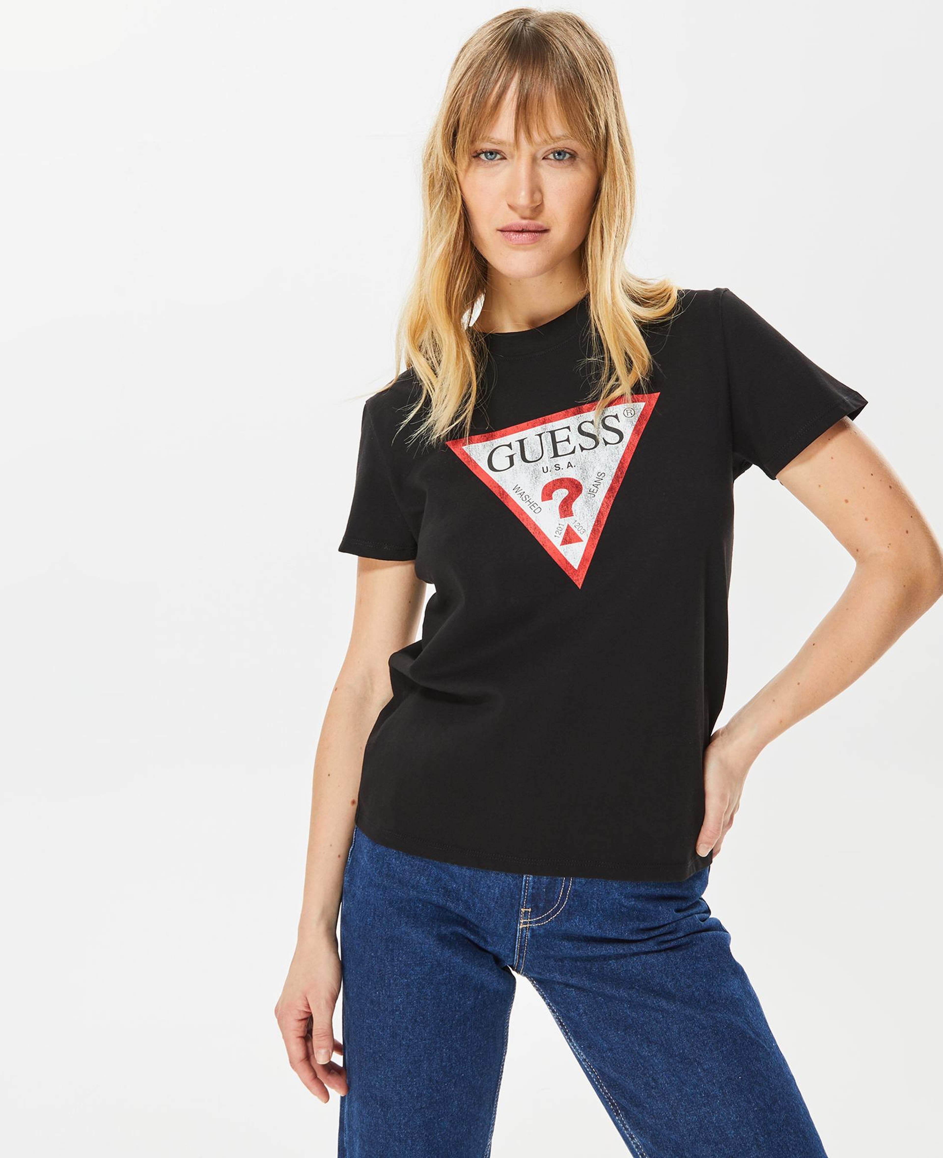Guess Classic Fit Logo Kadın Siyah T-Shirt