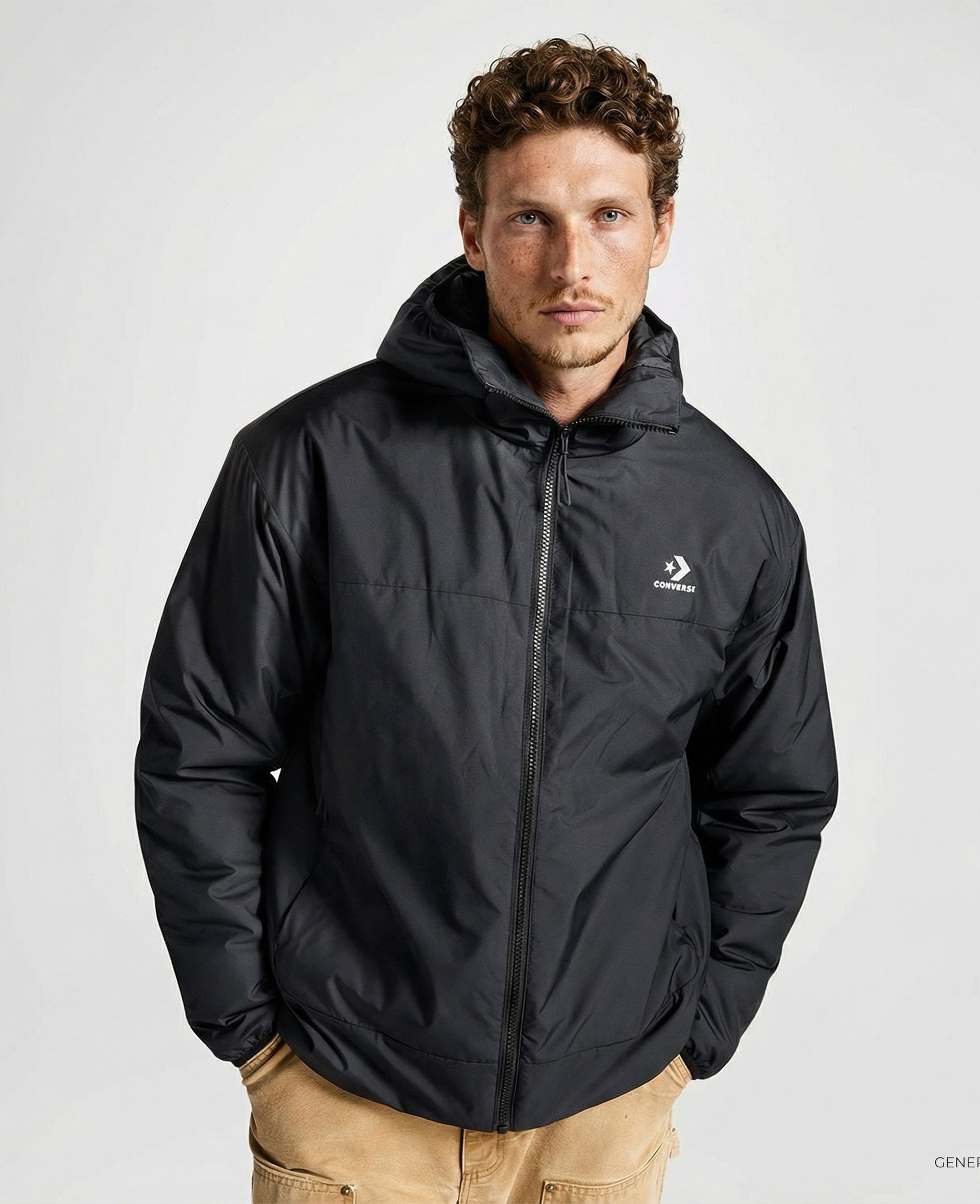 Converse Erkek Kapüşonlu Renk Bloklu Siyah Mont