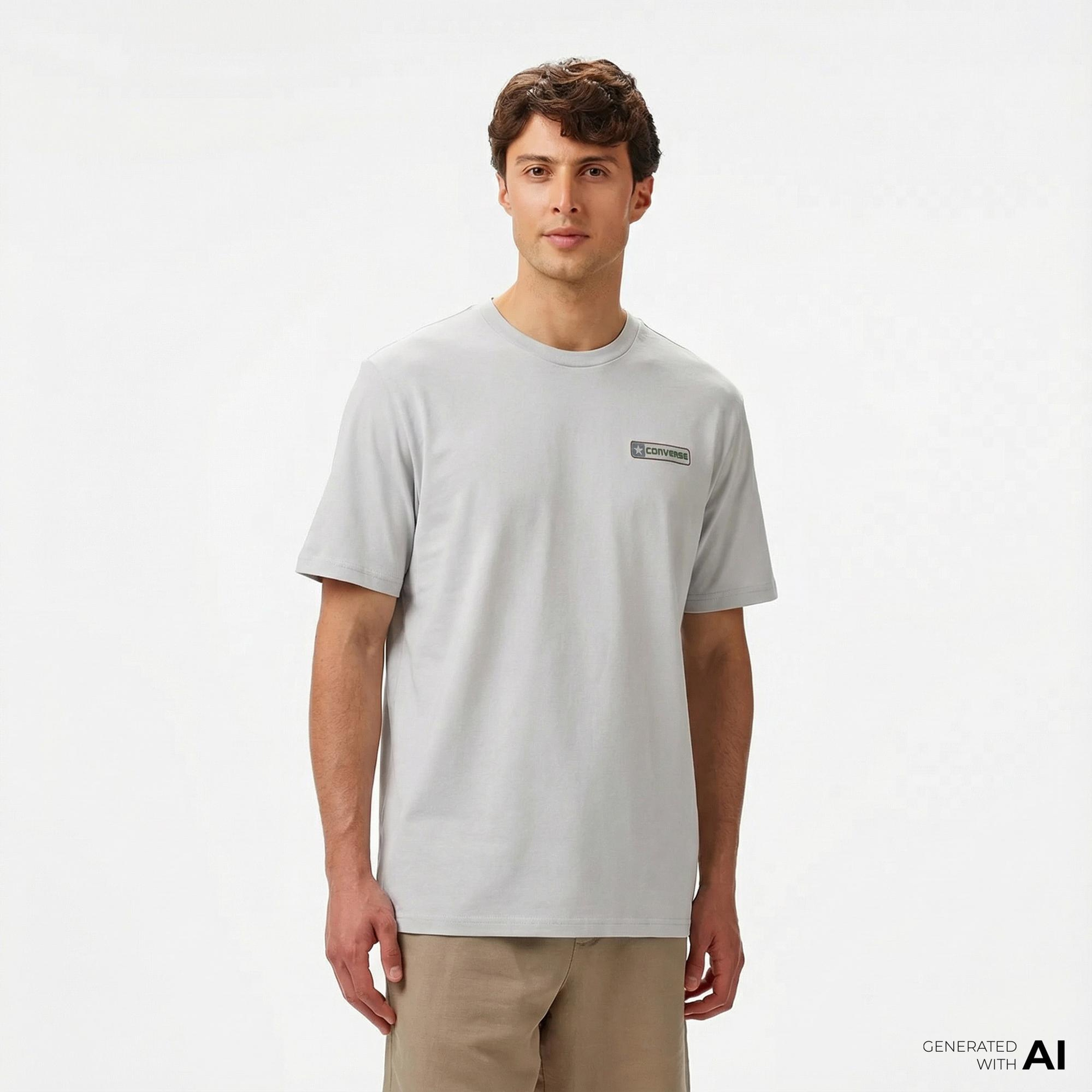 Converse Erkek Grafik Baskılı Gri T-Shirt