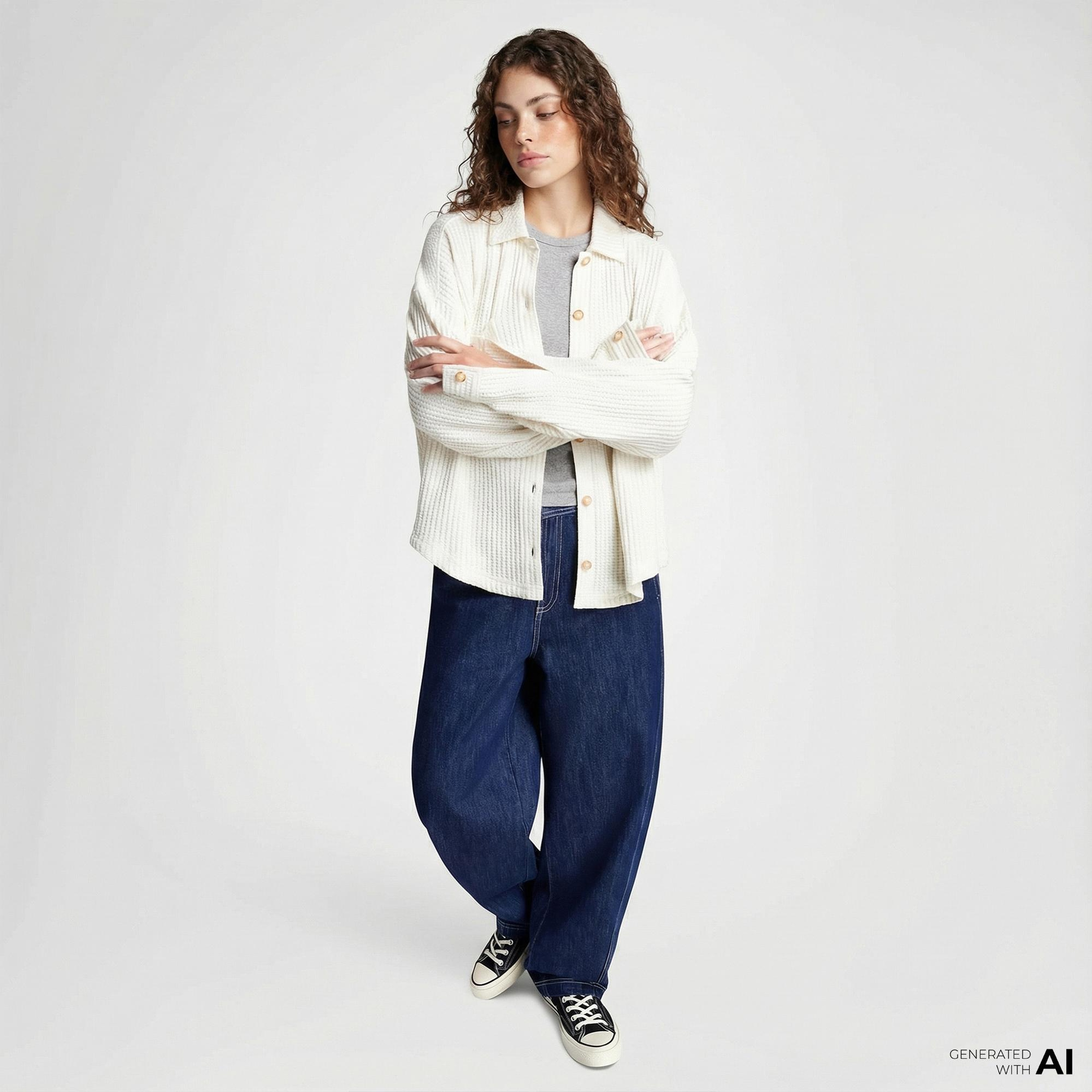 Converse Kadın Oversize Fit Krem Gömlek