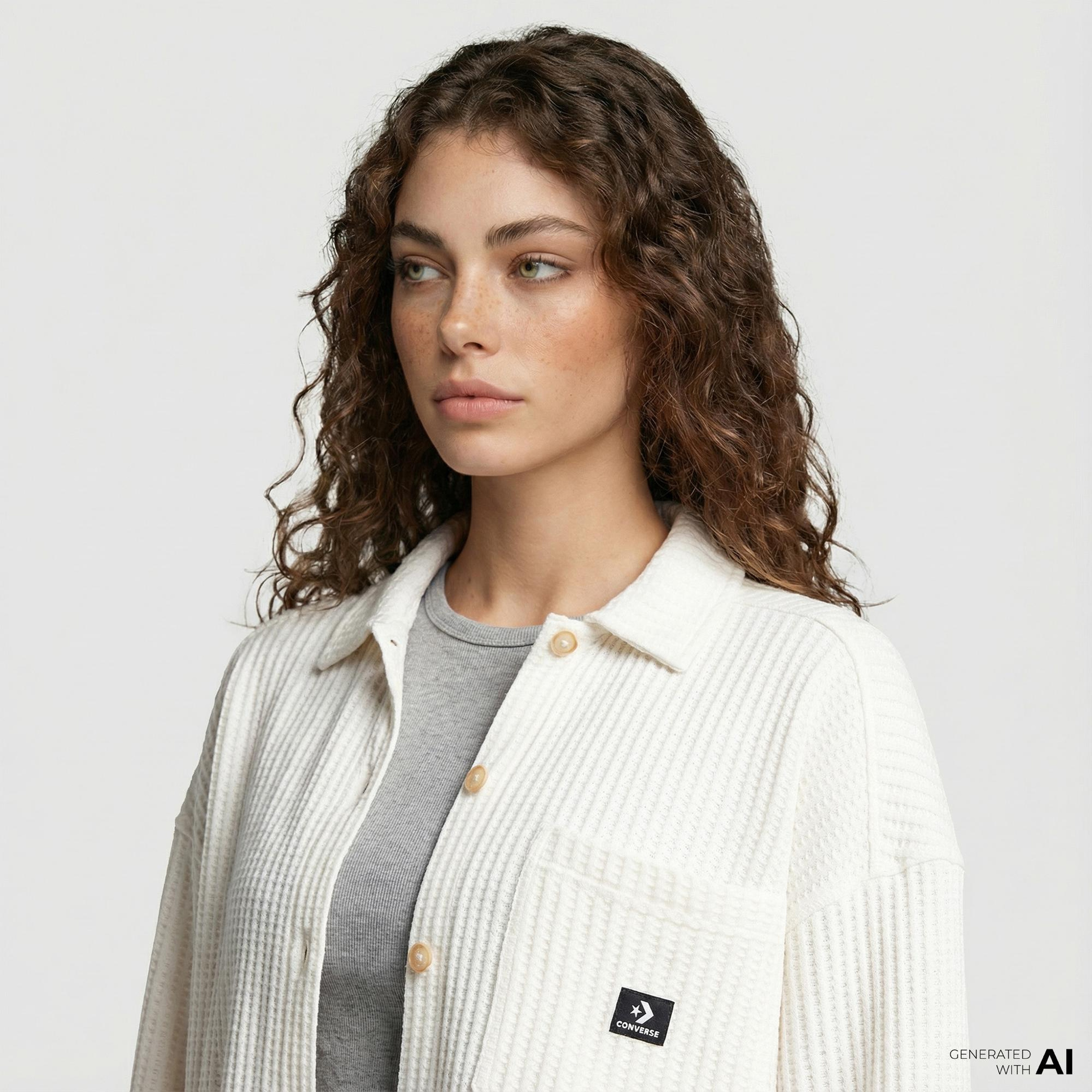 Converse Kadın Oversize Fit Krem Gömlek